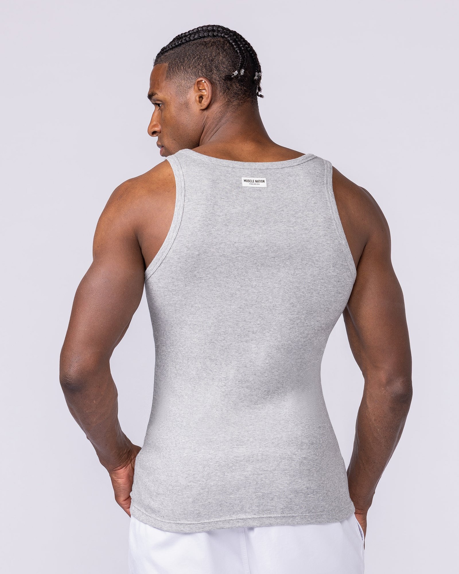 Ribbed Fitted Square Neck Training Tank - Grey Marl