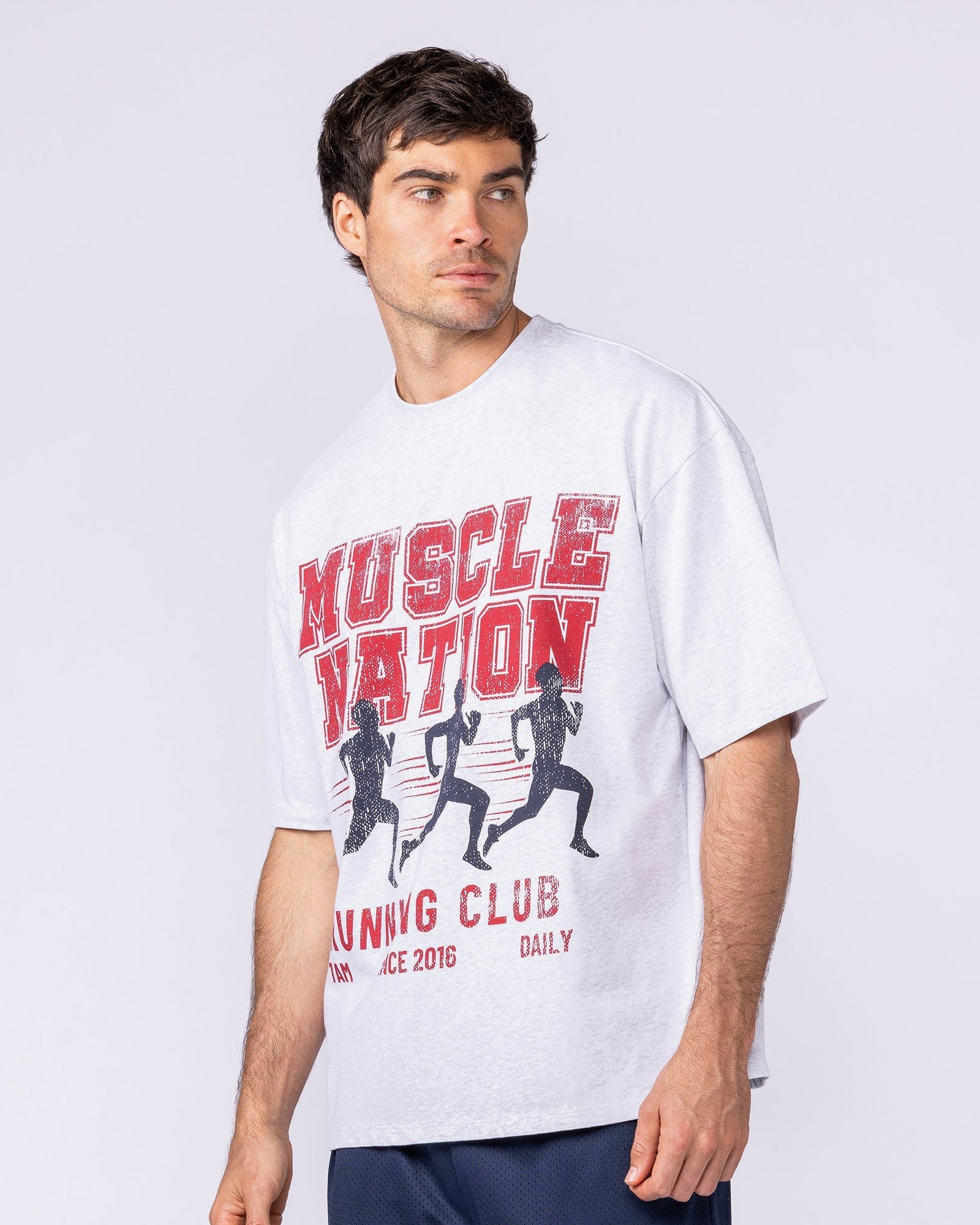 Mens Running Club Oversized Tee - Snow Grey Marl