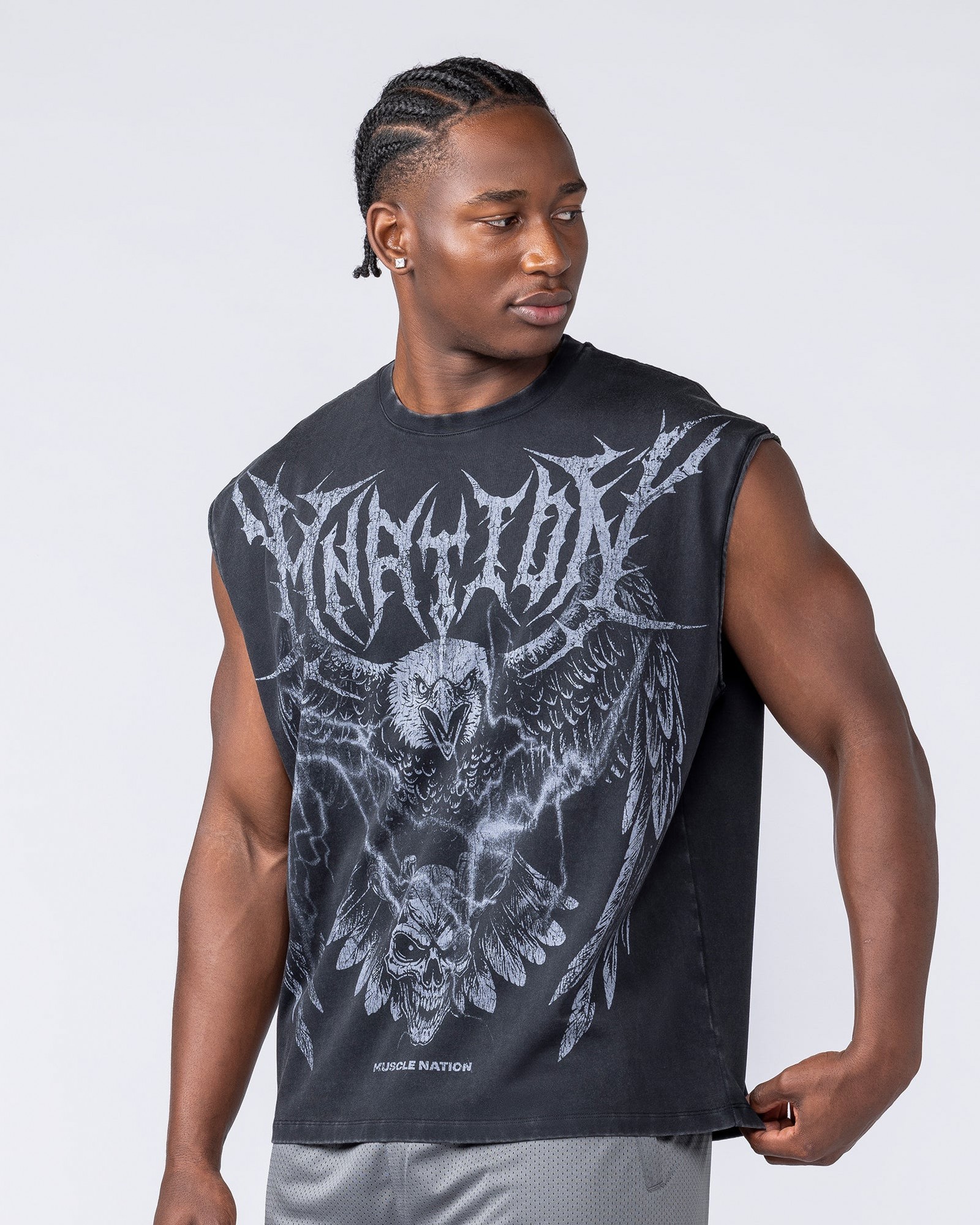Gothic Eagle Boxy Muscle Tank - Washed Black