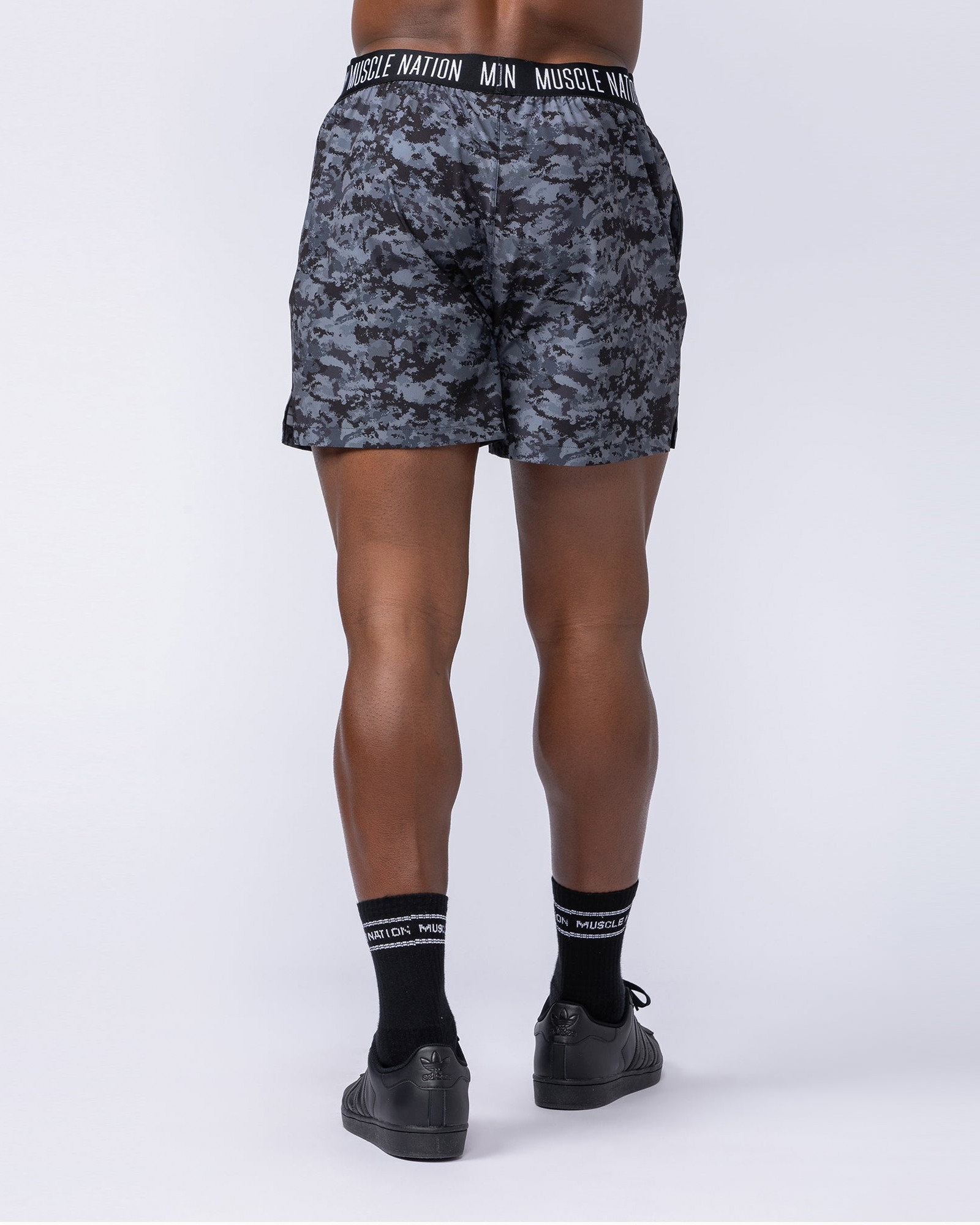 Level Up Training 4" Shorts - Grey/Black Distressed Print