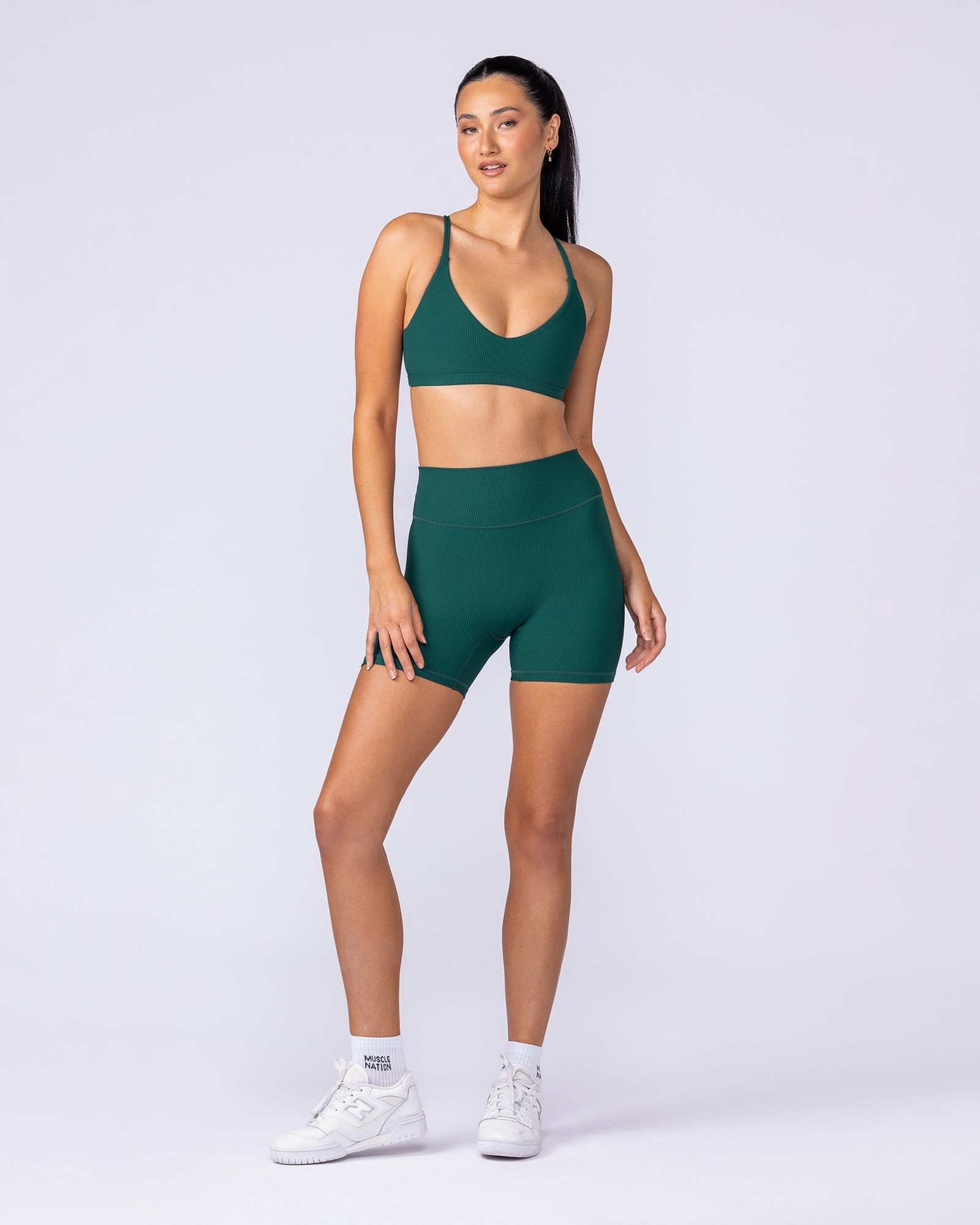 Zero Rise Rib Midway Shorts - Evergreen