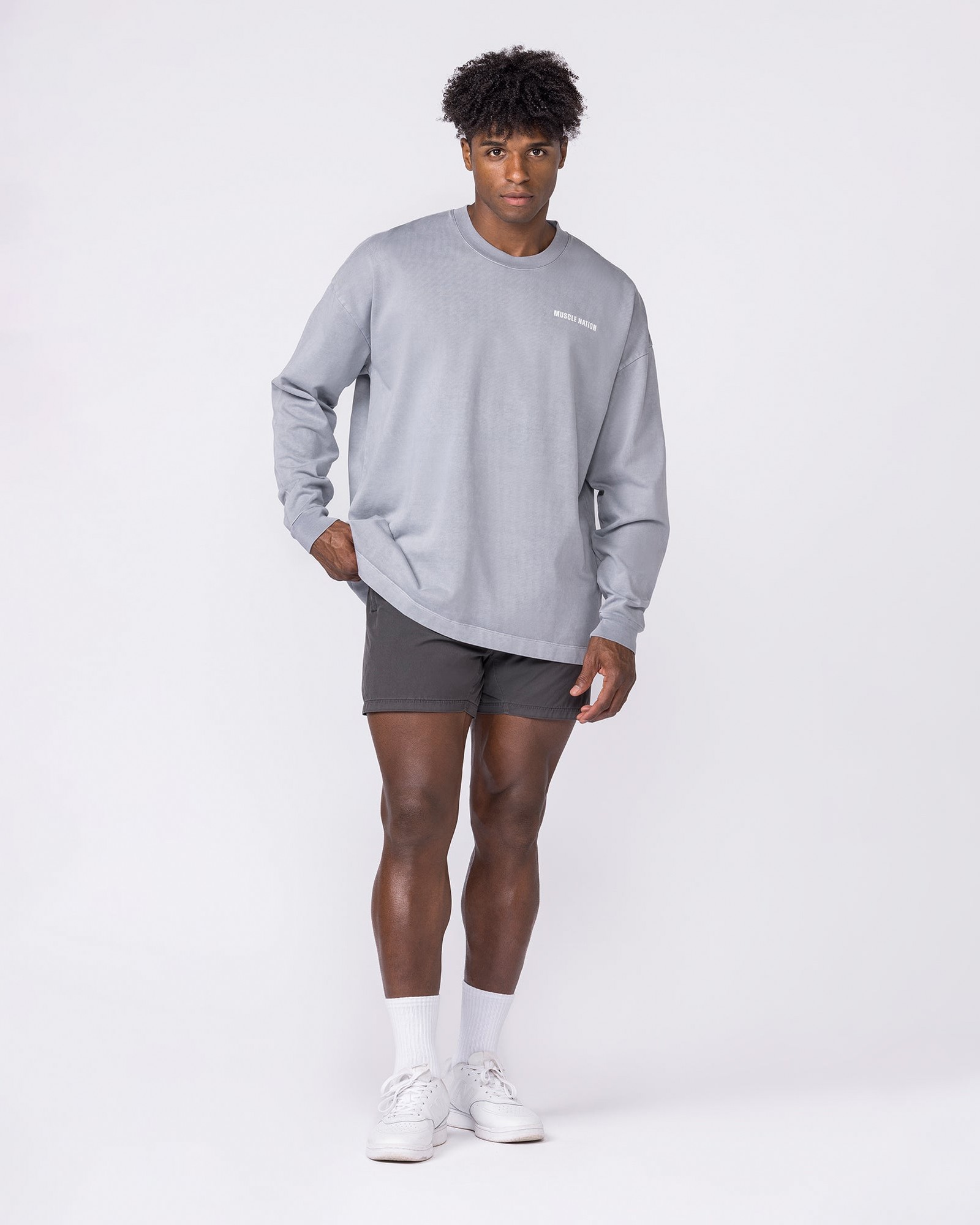 Essential Oversized Long Sleeve Vintage Tee - Washed Cement
