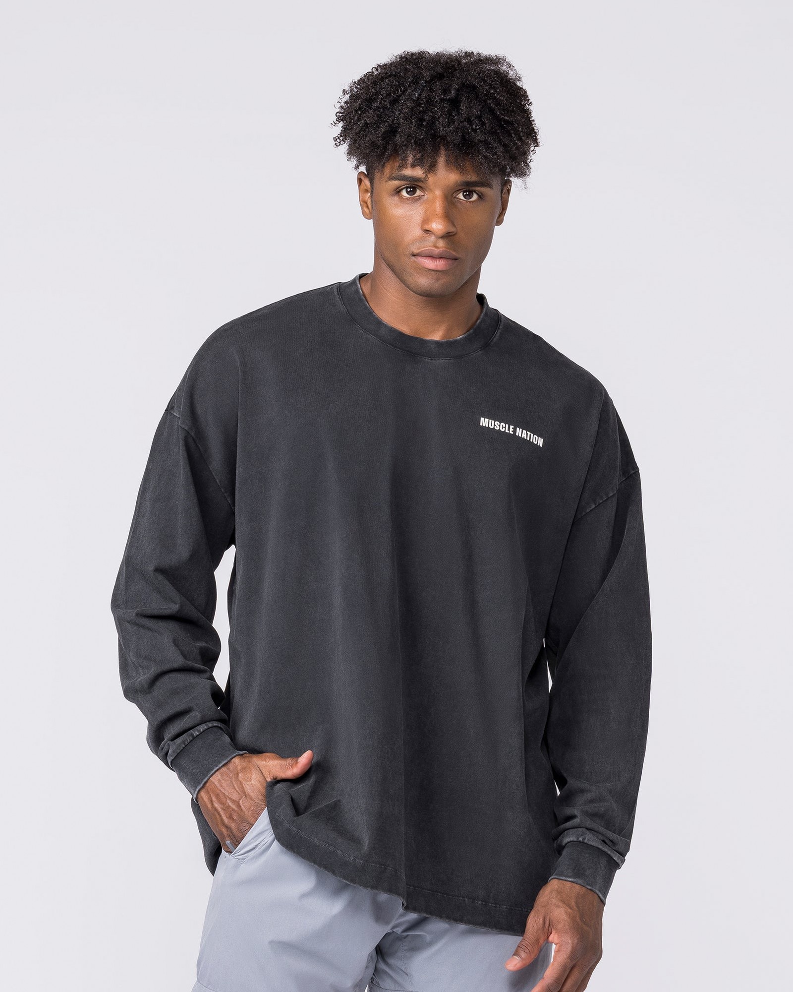 Essential Oversized Long Sleeve Vintage Tee - Washed Black