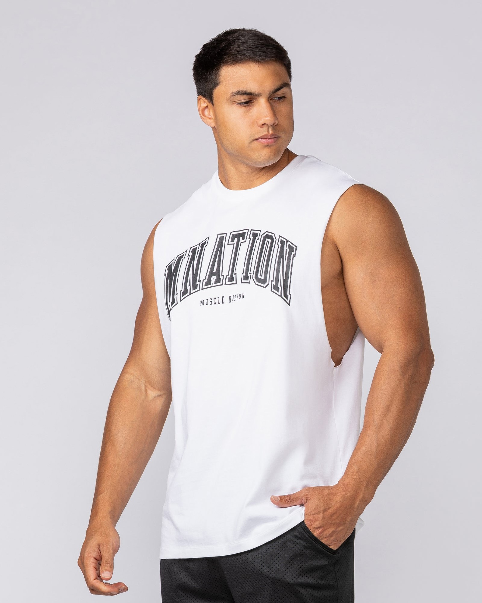 Varsity Training Drop Arm Tank - White