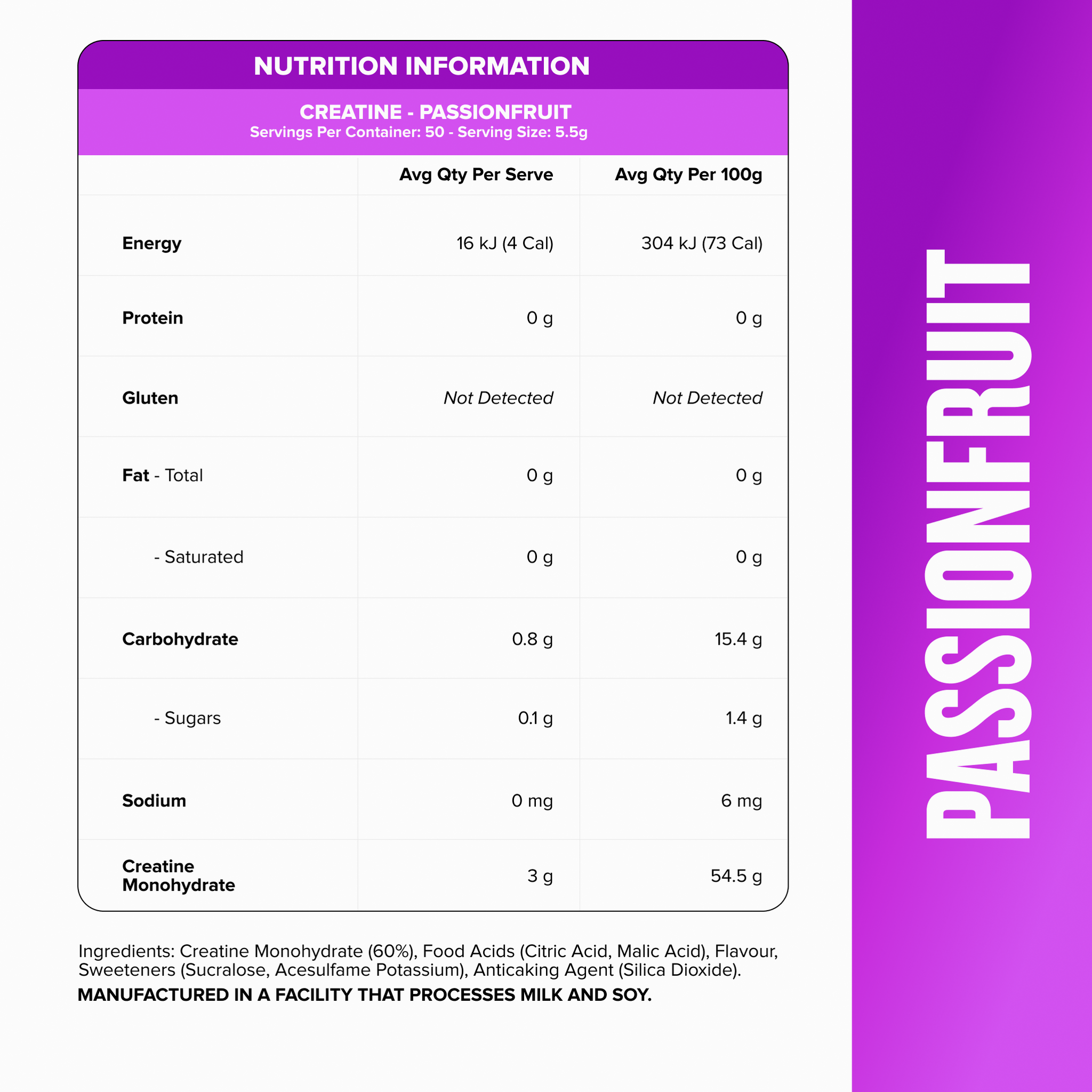 CREATINE MONOHYDRATE - Passionfruit - 50 serves