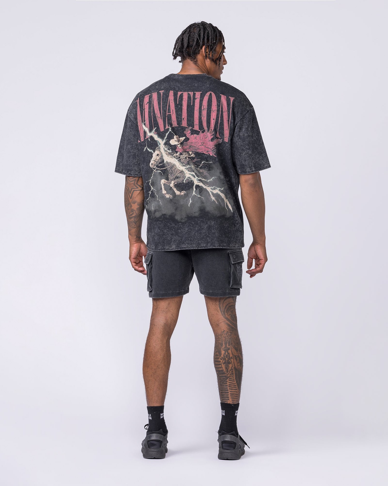 Night Rider Vintage Oversized Tee - Washed Black