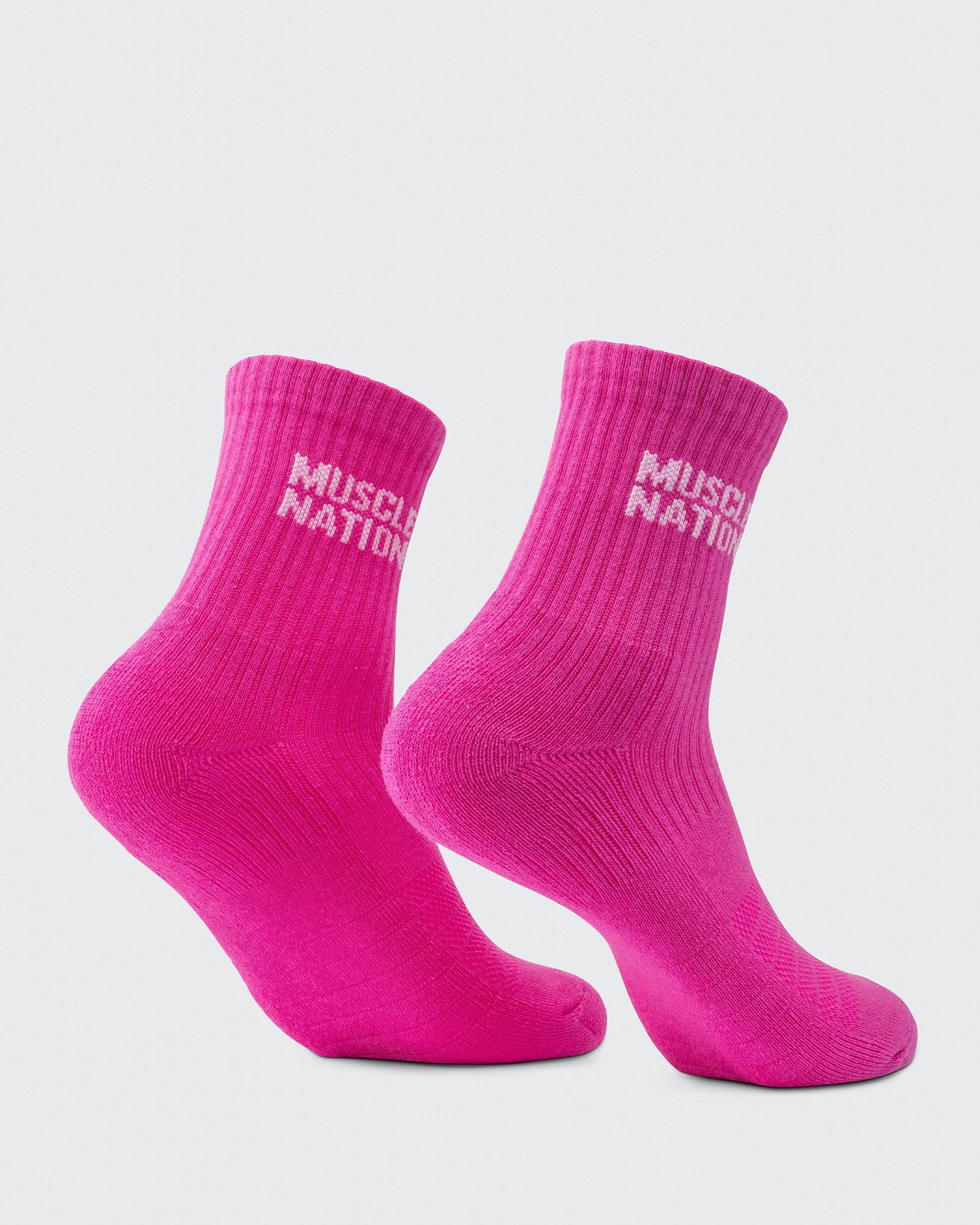 Womens Essential Crew Socks (3x Pack) - Off White / Bright Pink / Hyper Fuchsia