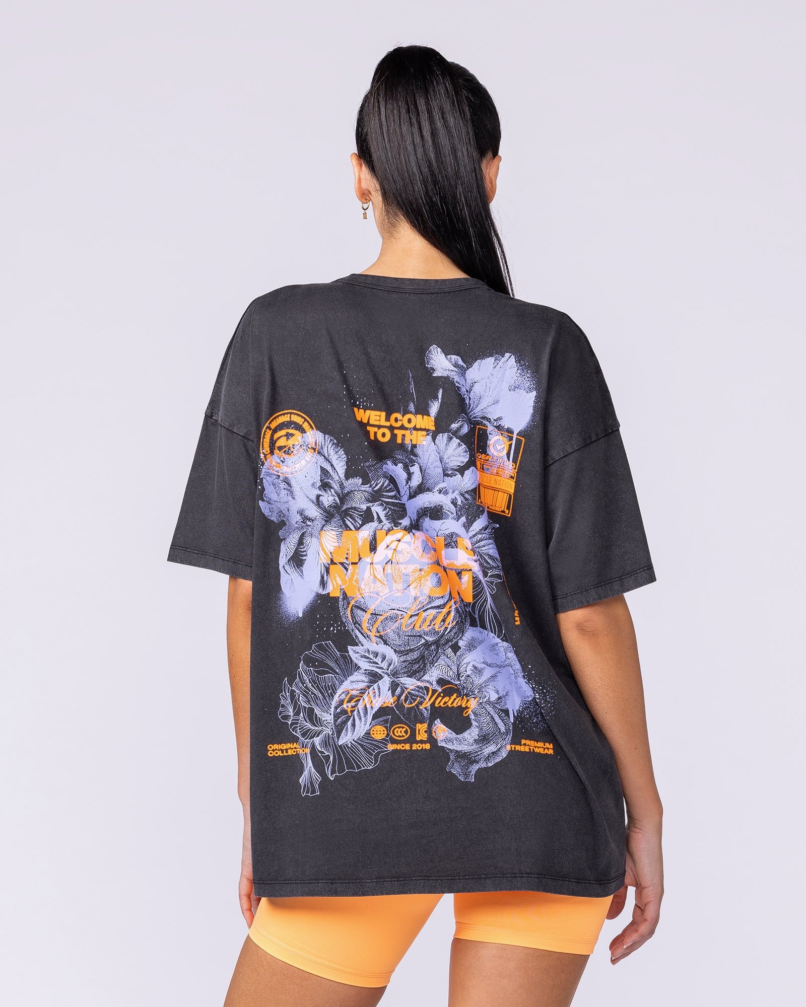 Womens Neon Iris Oversized Vintage Tee - Washed Black