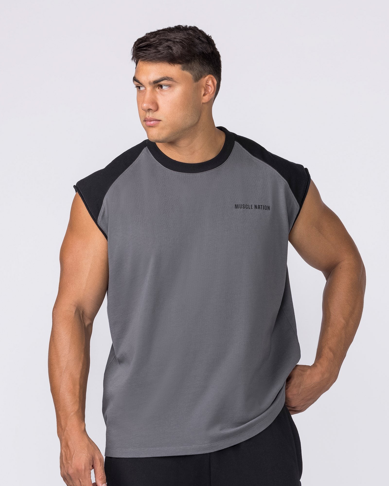 Essential Raglan Boxy Muscle Tank - Tornado / Black