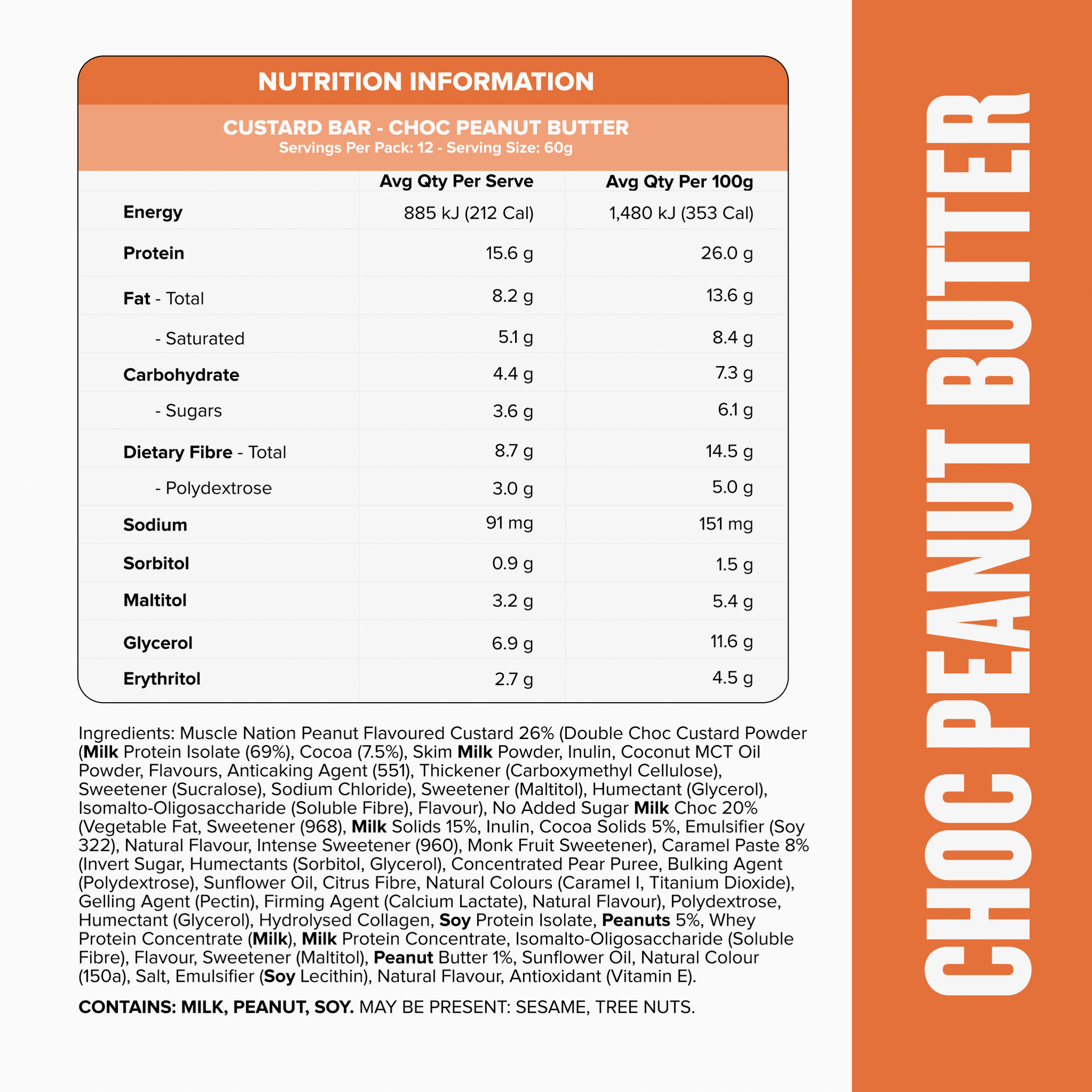 CUSTARD Protein Bar - Choc Peanut Butter - Box of 12