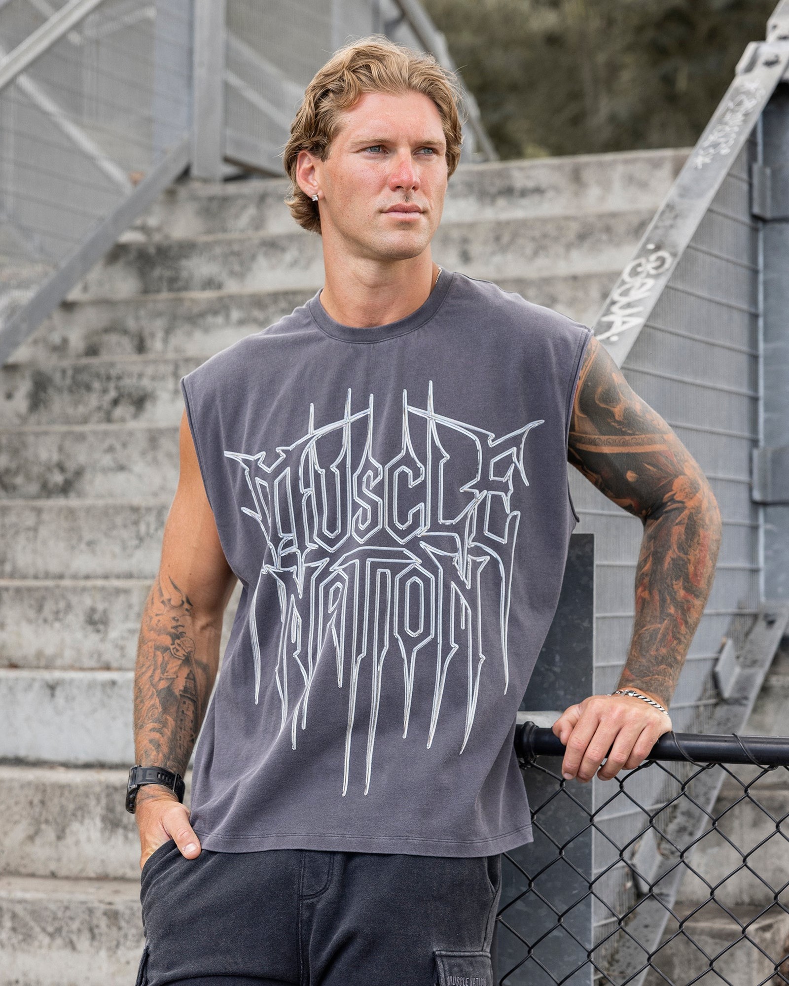Metalcore Vintage Boxy Muscle Tank - Washed Dark Tornado