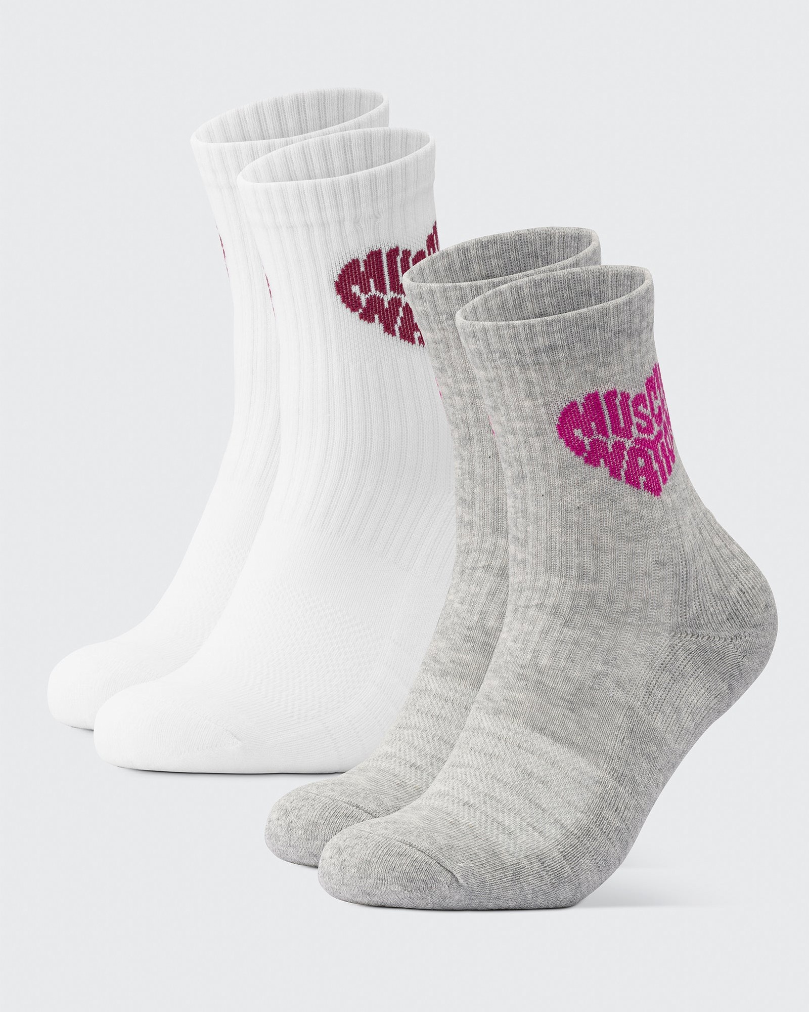Womens Heart Crew Sock (2X Pack) - White / Grey Marl