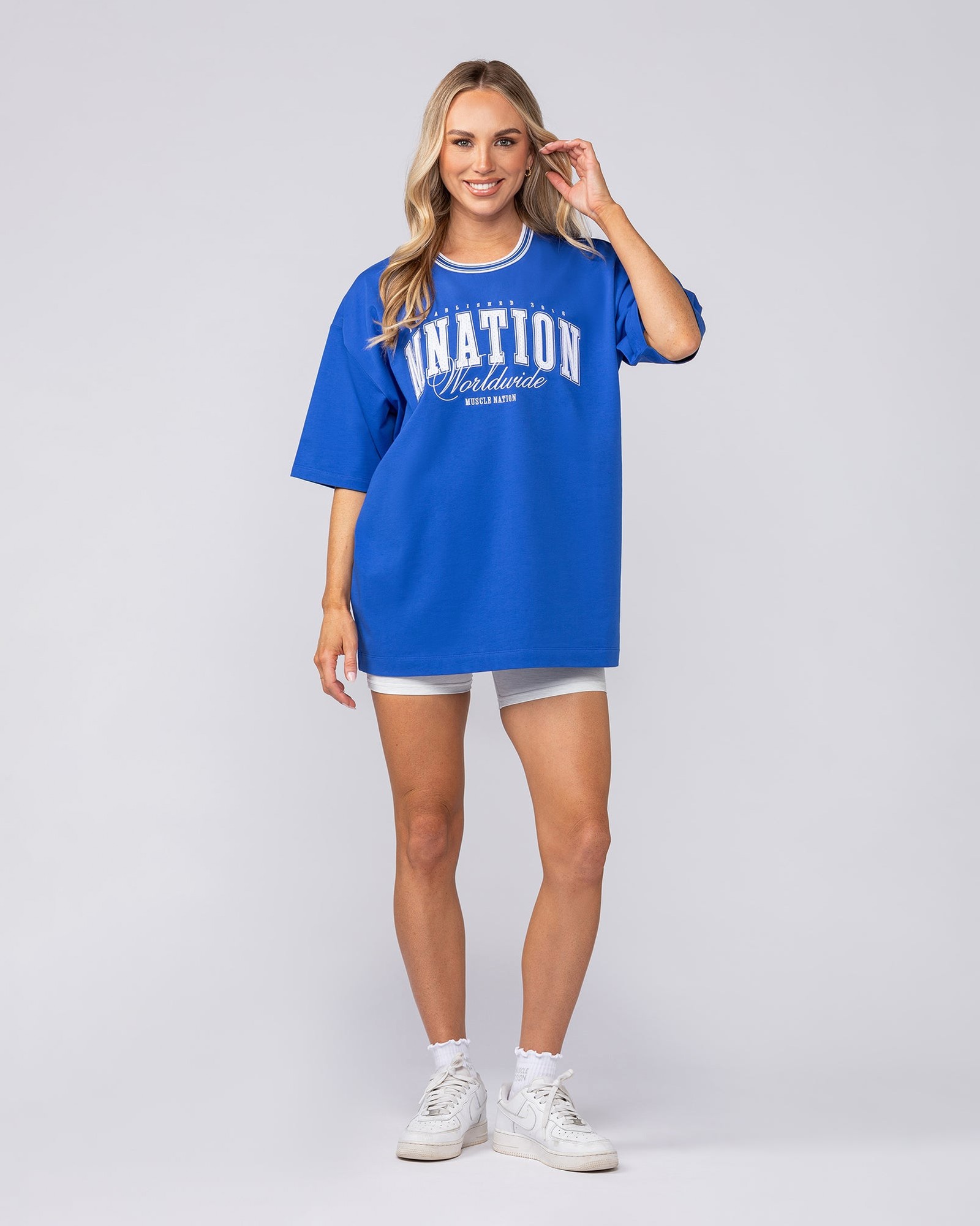 Ringer Oversized Tee - Power Blue