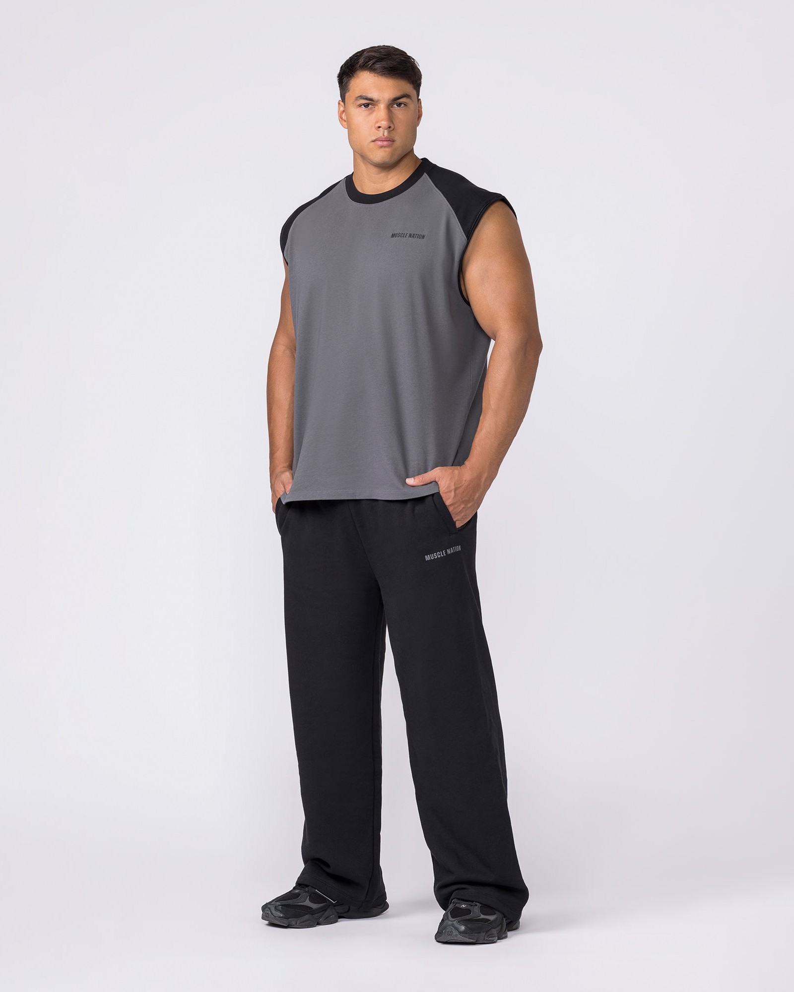Essential Raglan Boxy Muscle Tank - Tornado / Black