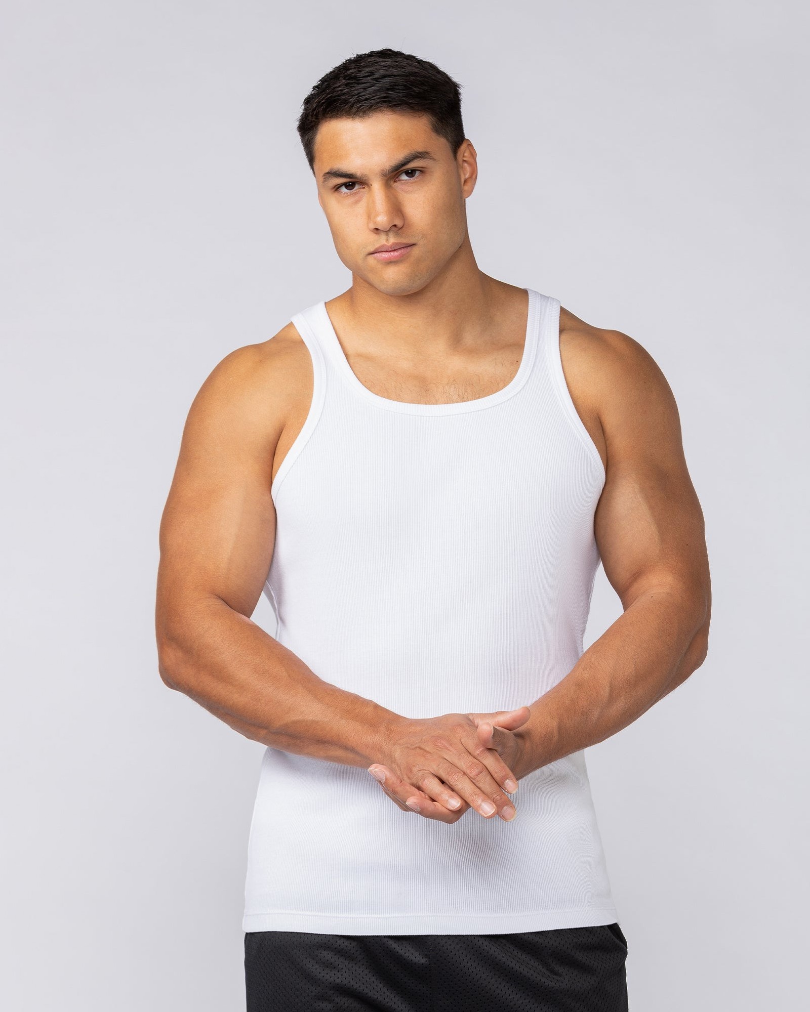 Ribbed Fitted Square Neck Training Tank - White