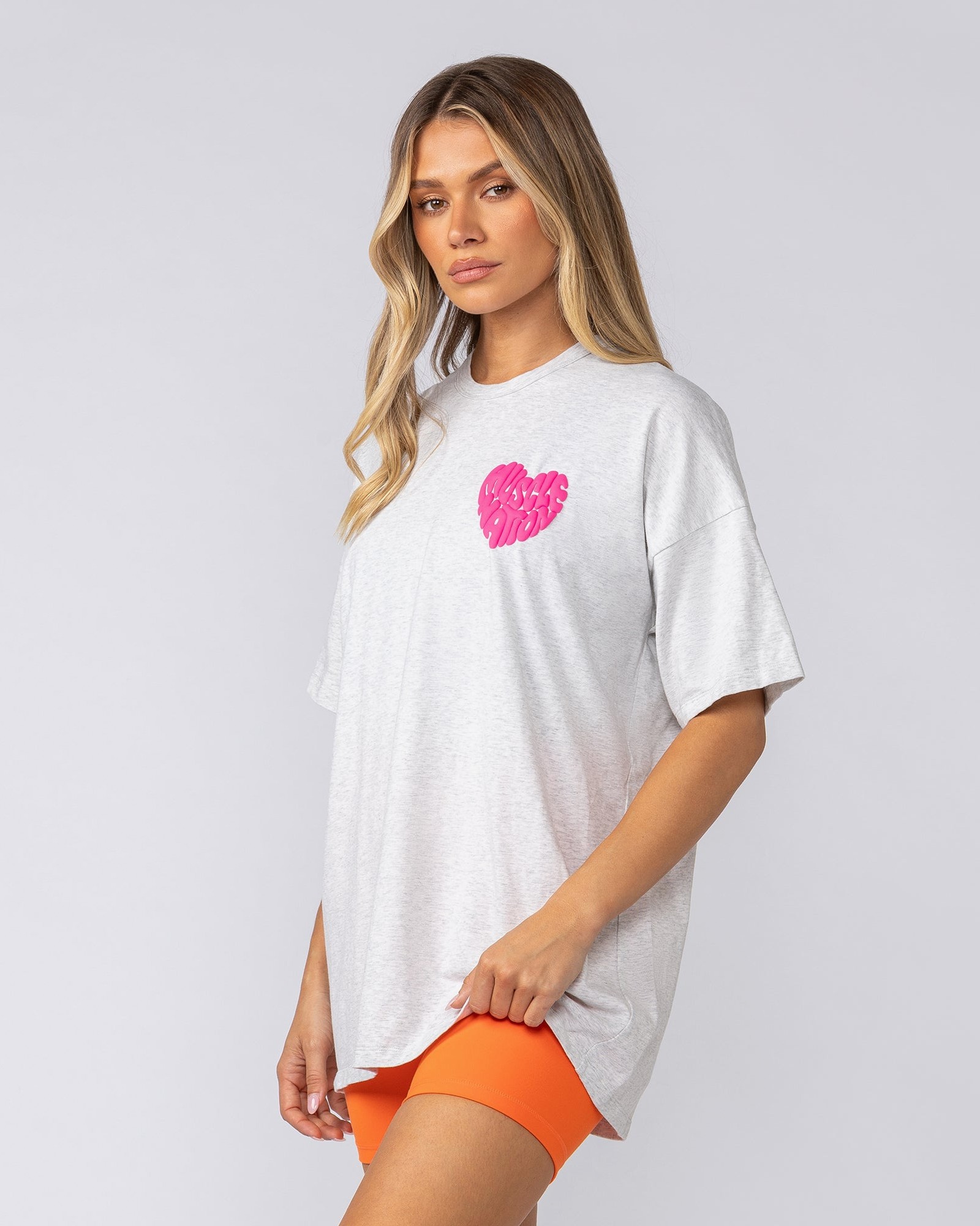 Peachy Oversized Tee - Snow Grey Marl