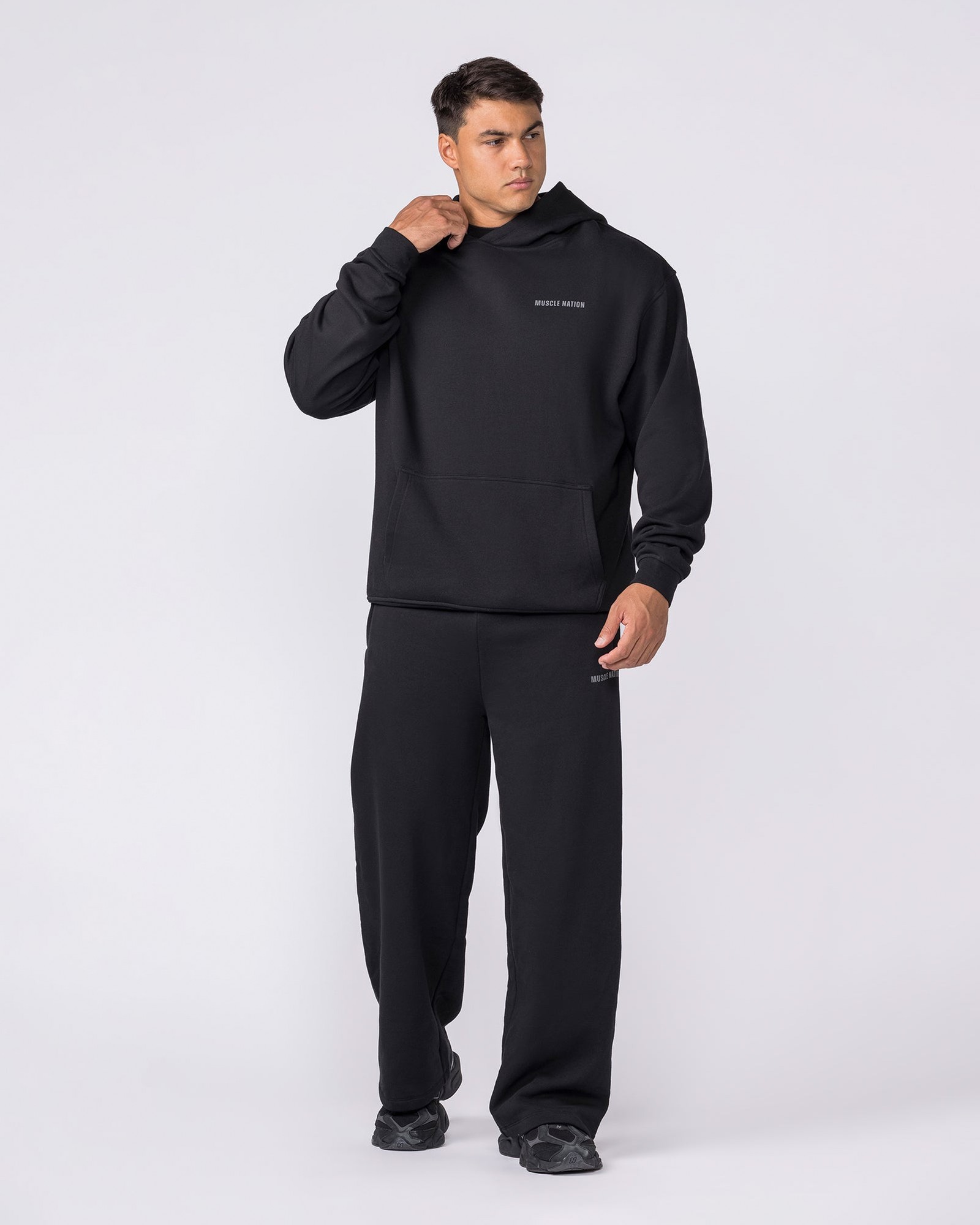 Essential Wide Leg Trackies - Black