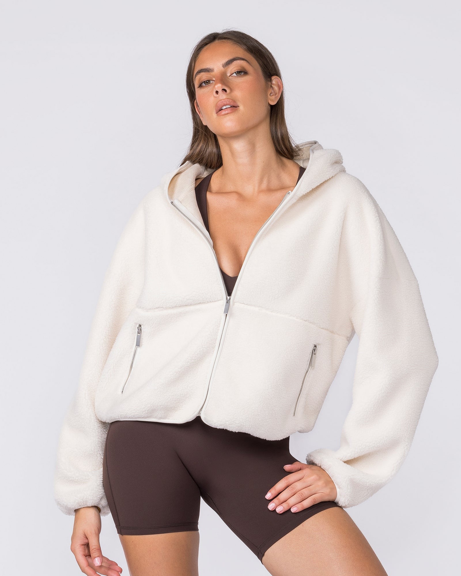 Sherpa Zip Through Hoodie - Whipped Cream