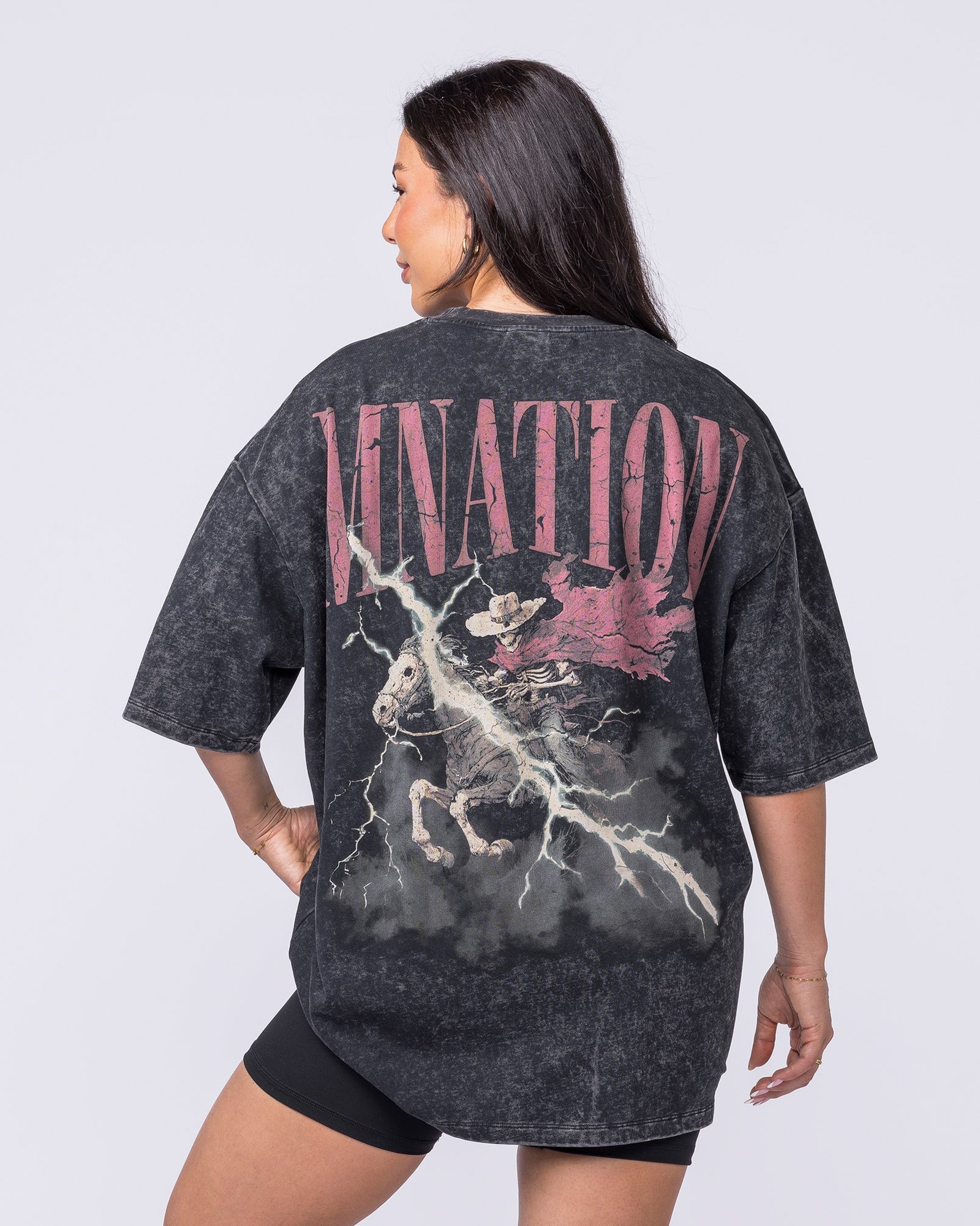 Night Rider Vintage Oversized Tee - Washed Black