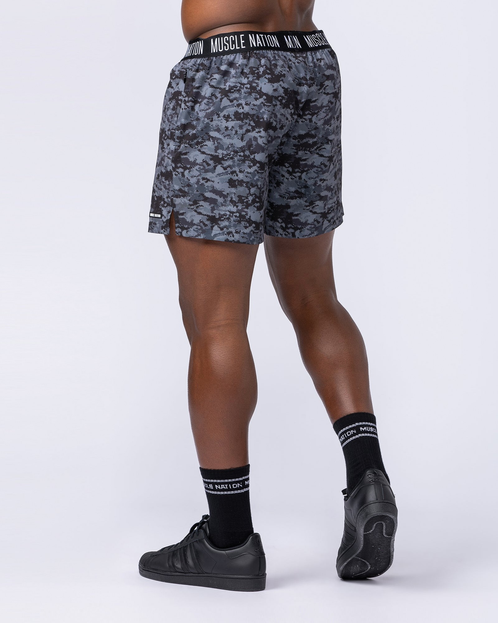Level Up Training 4" Shorts - Grey/Black Distressed Print