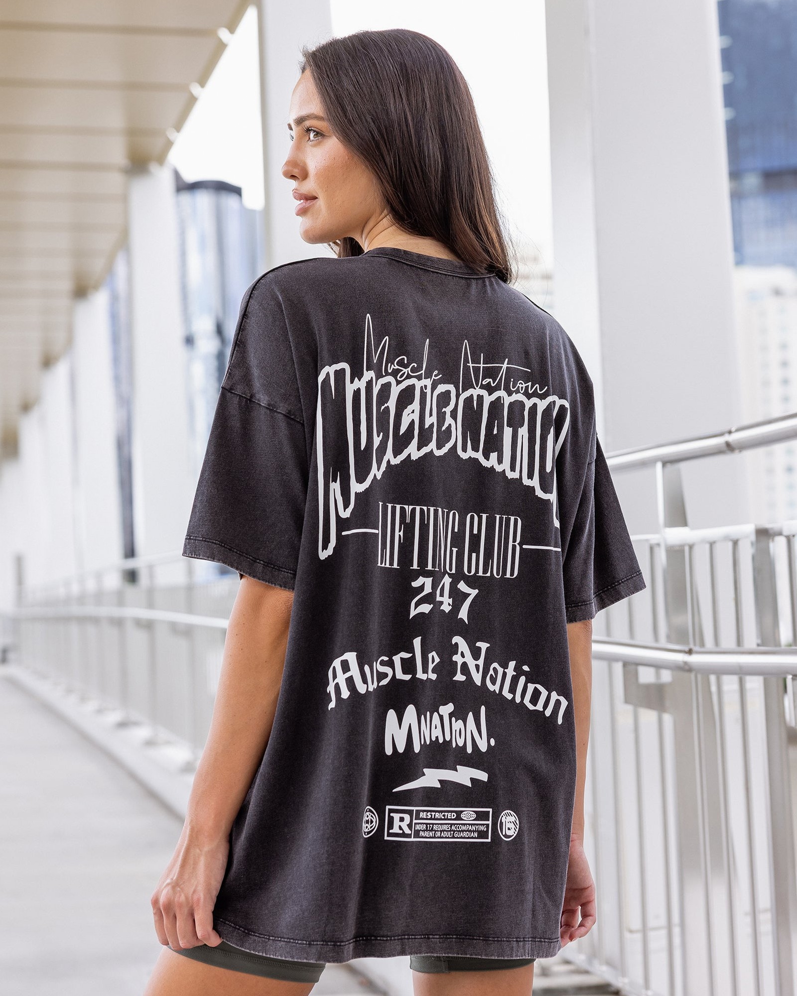 Rated R Oversized Vintage Tee - Washed Black / White