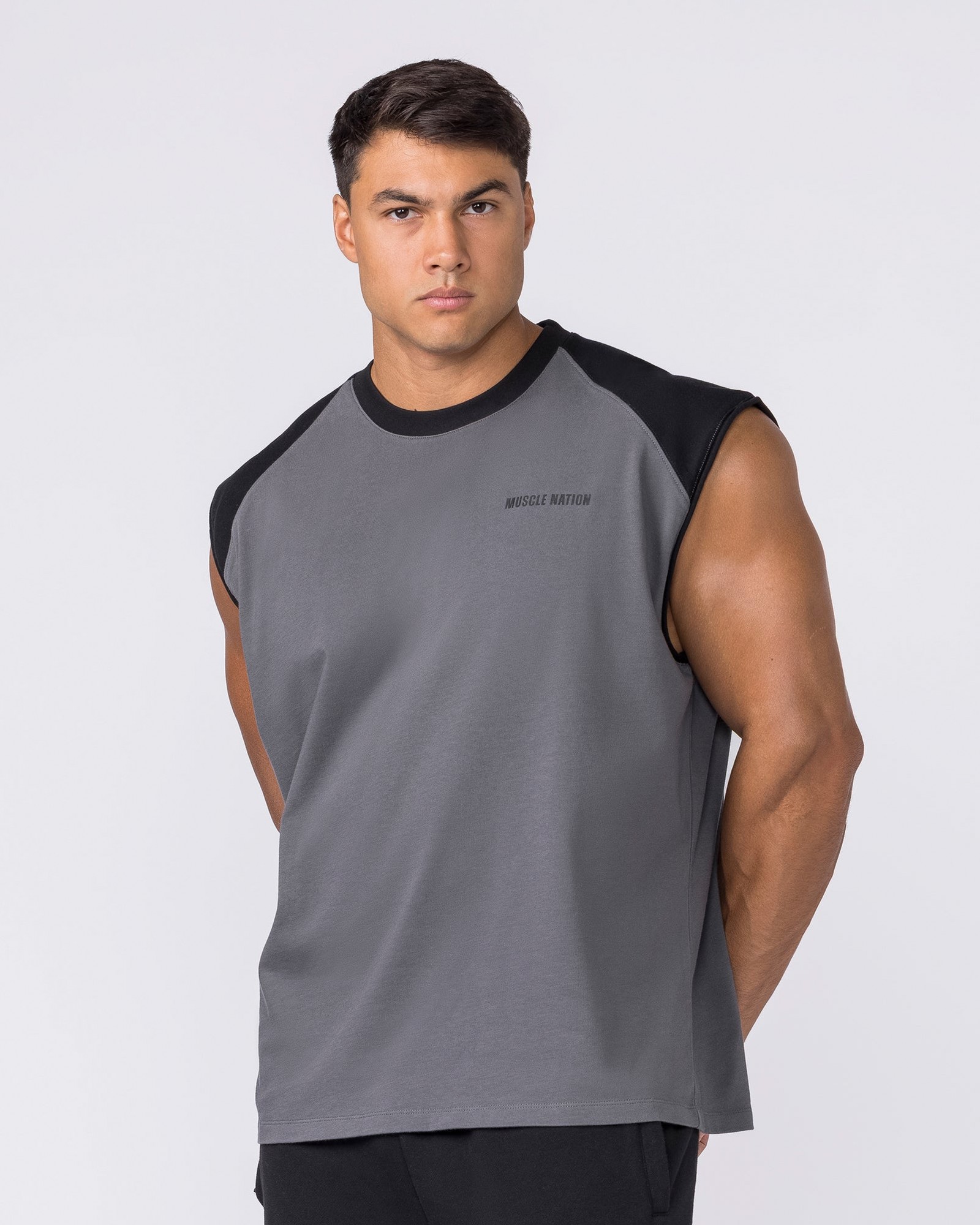 Essential Raglan Boxy Muscle Tank - Tornado / Black