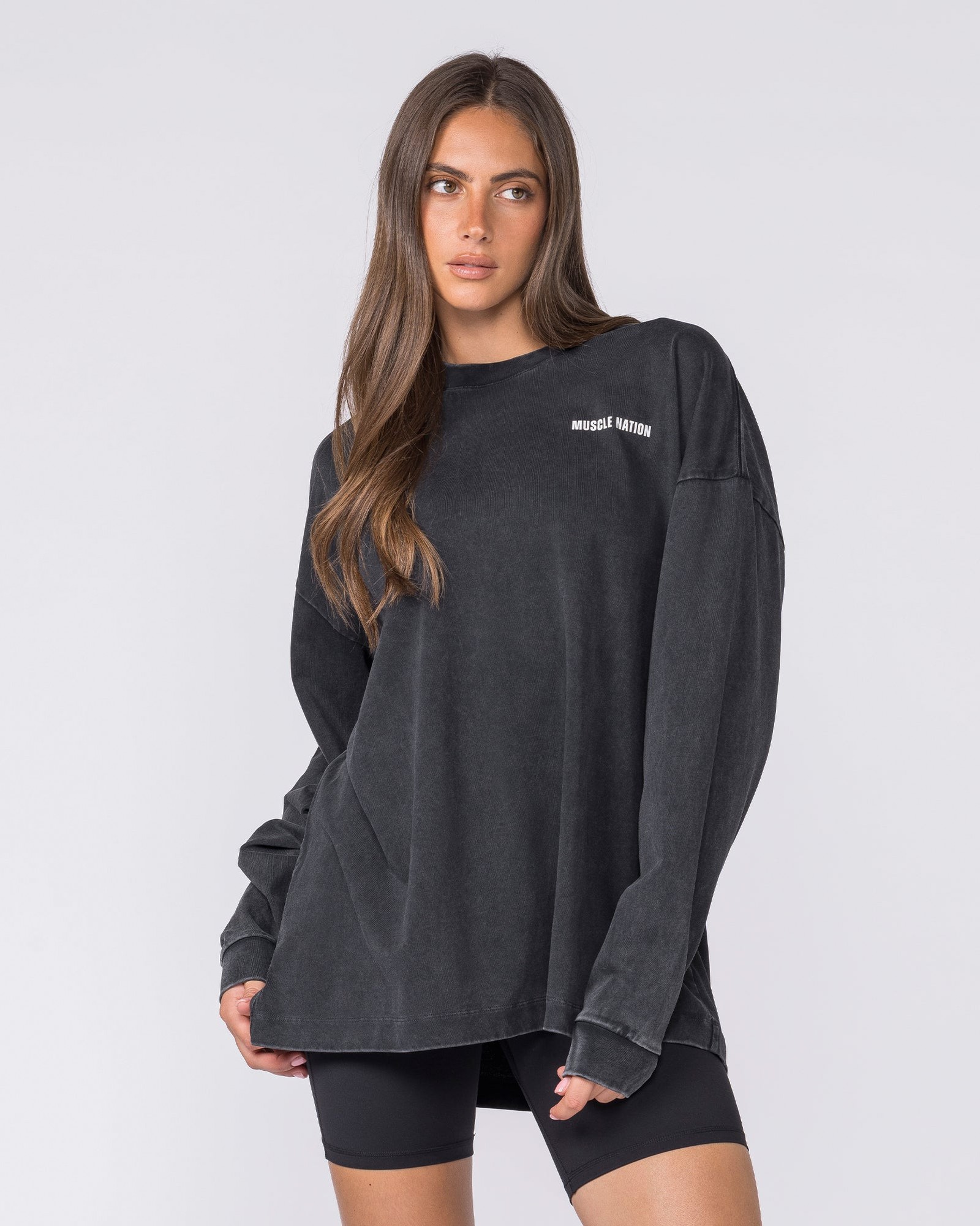Essential Oversized Long Sleeve Vintage Tee - Washed Black