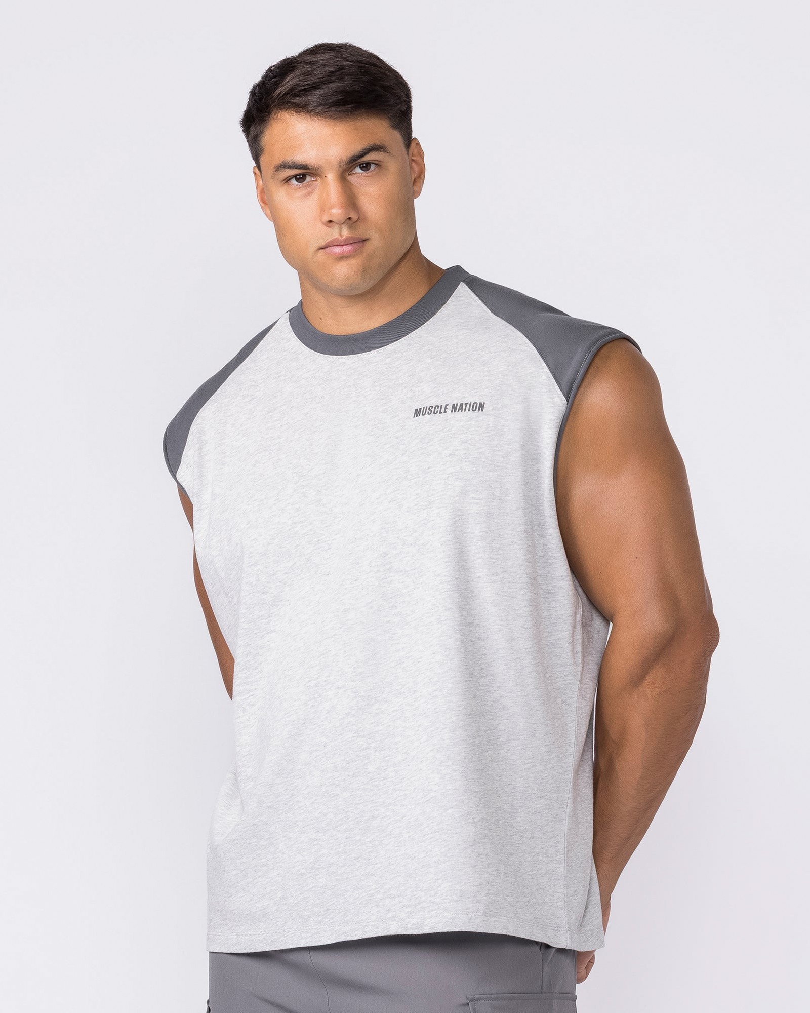 Essential Raglan Boxy Muscle Tank - Grey Marl / Tornado