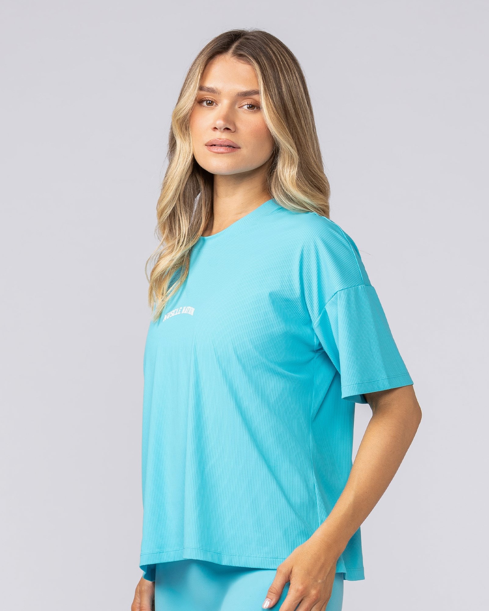 Rib Boxy Training Tee - Oasis Blue