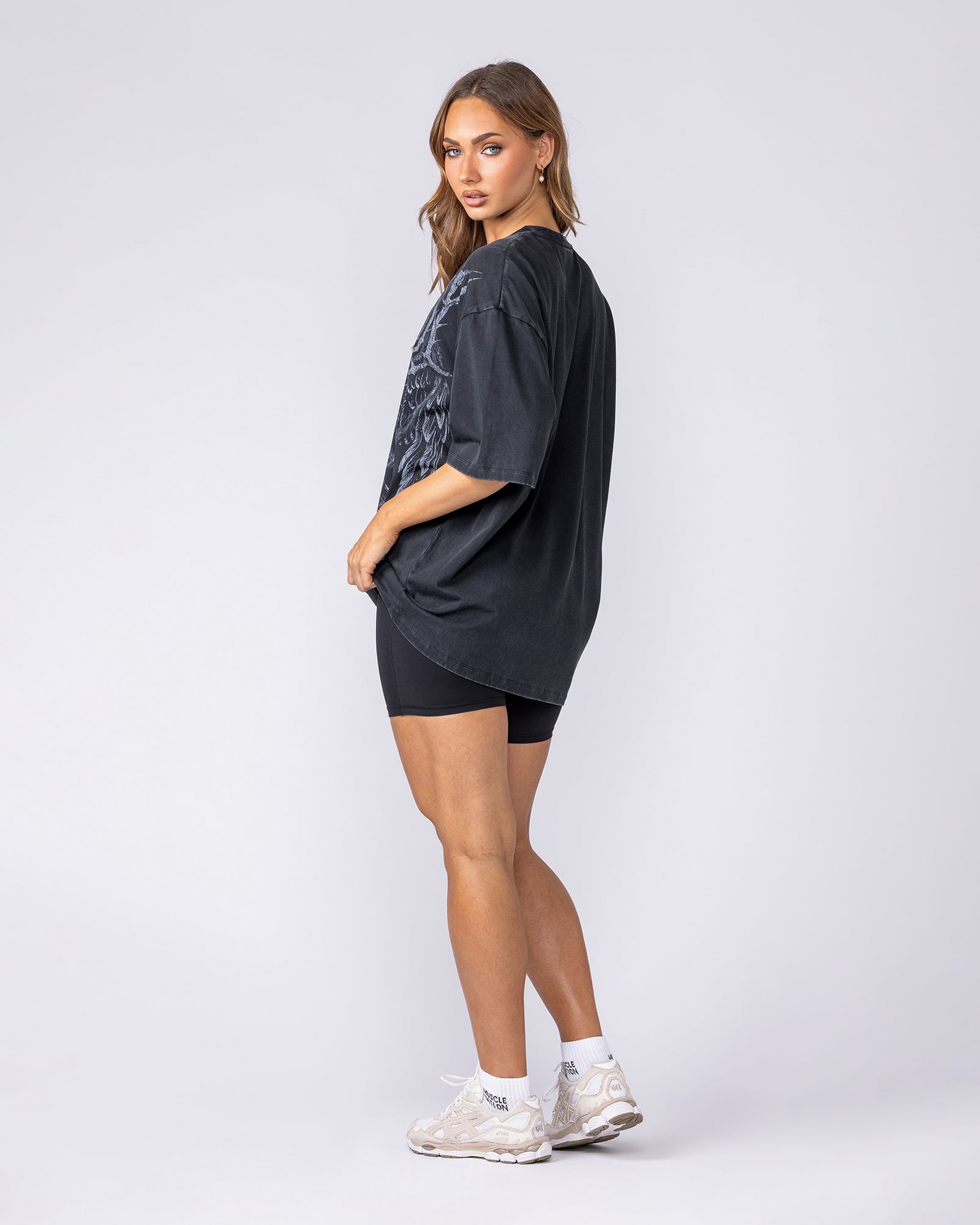 Gothic Eagle Oversized Tee - Washed Black