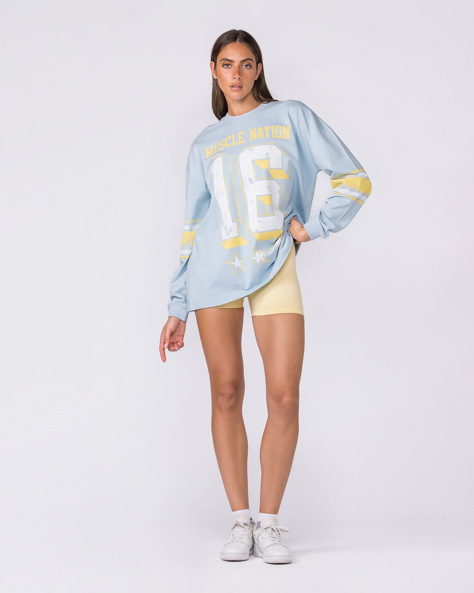 Numero Loopback Oversized Long Sleeve Top - Blue Bell