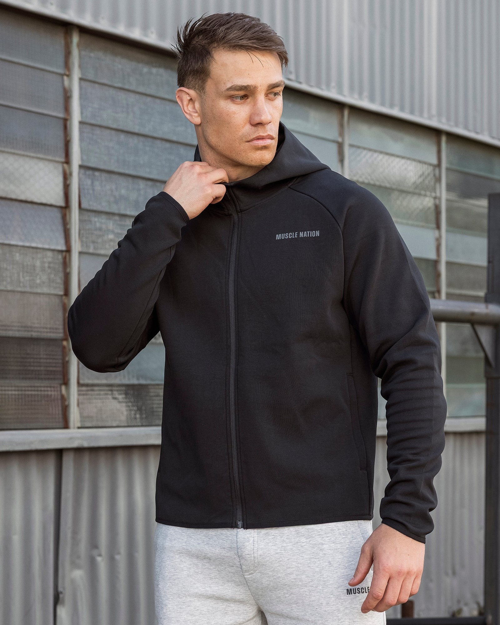 Essential Tech Zip Hoodie - Black