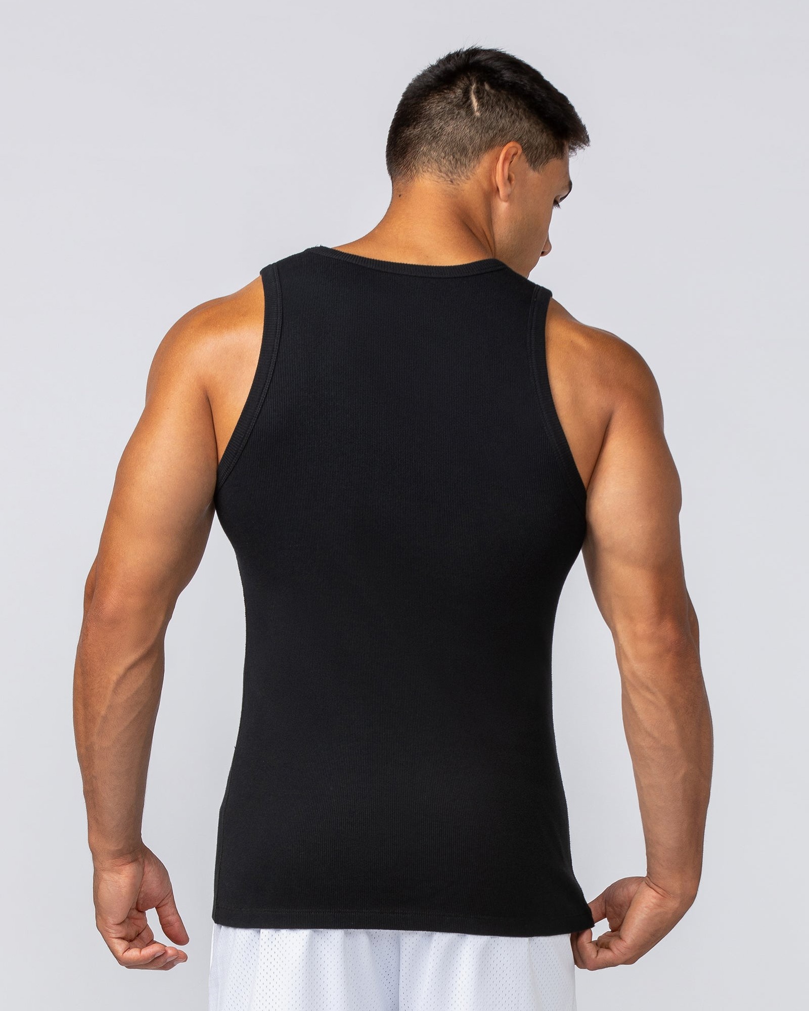 Rib Fitted Training Tank - Black