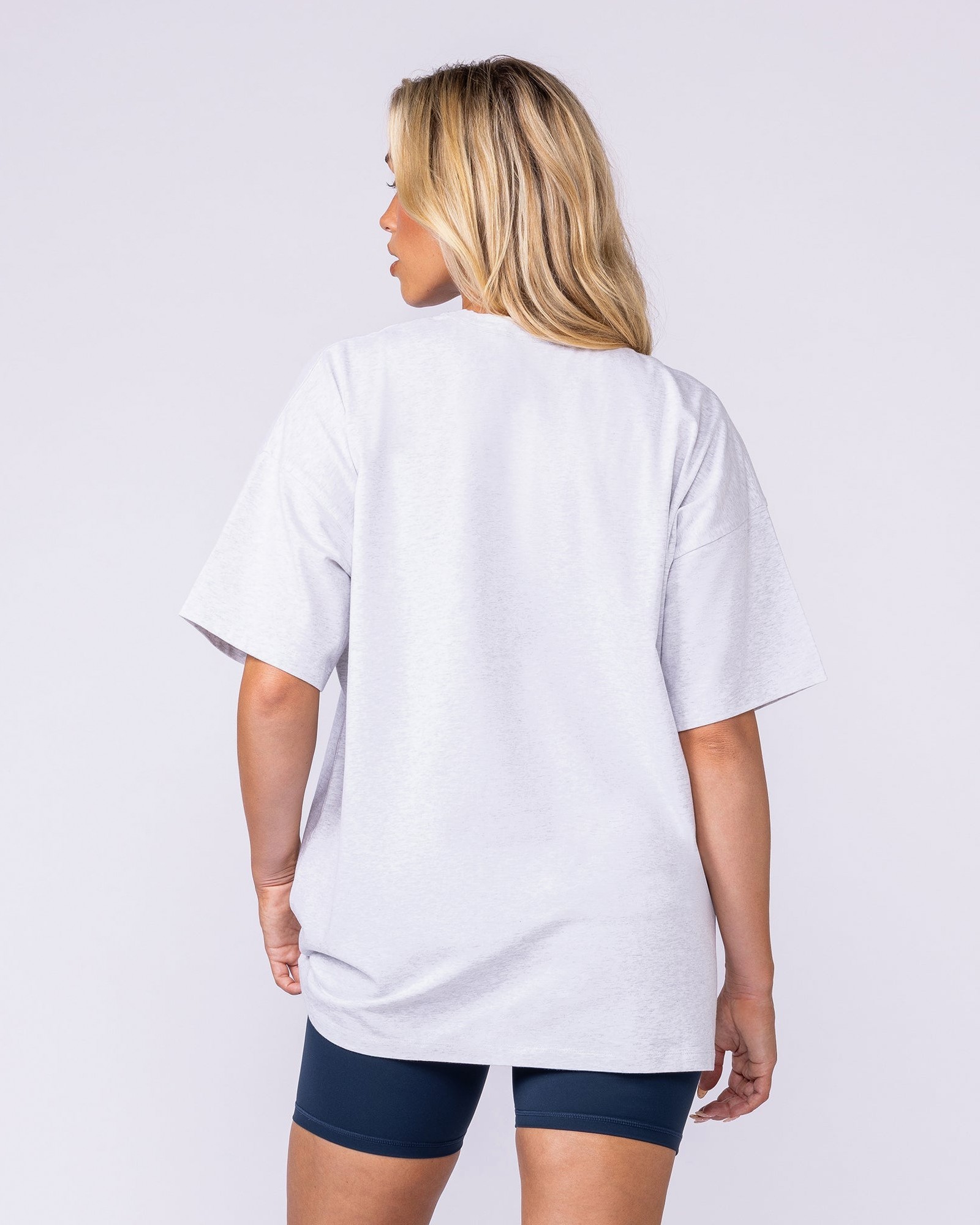 Womens Running Club Oversized Tee - Snow Grey Marl