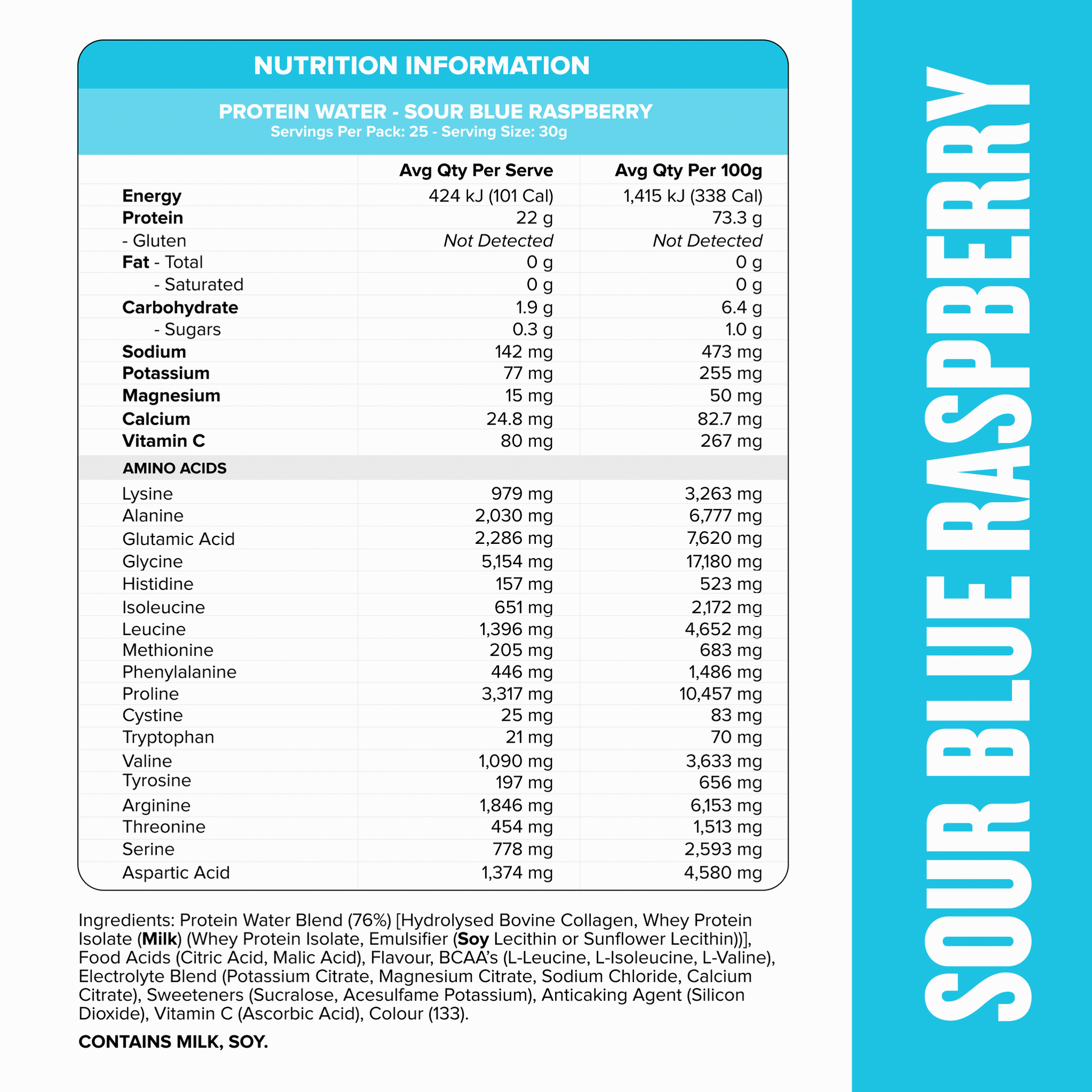 PROTEIN WATER - Sour Blue Raspberry - 25 serves
