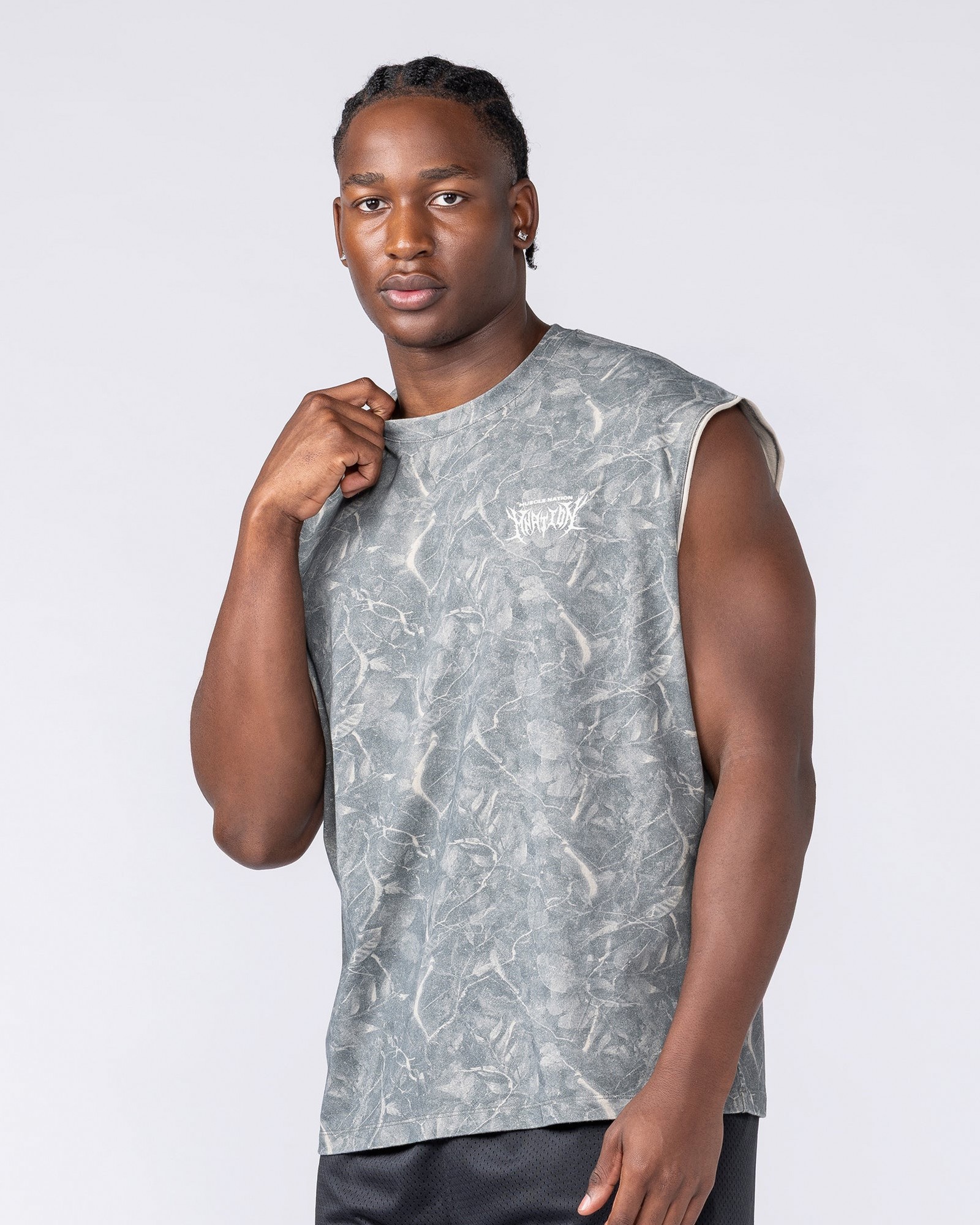 Gothic Boxy Muscle Tank - Washed Tree Camo