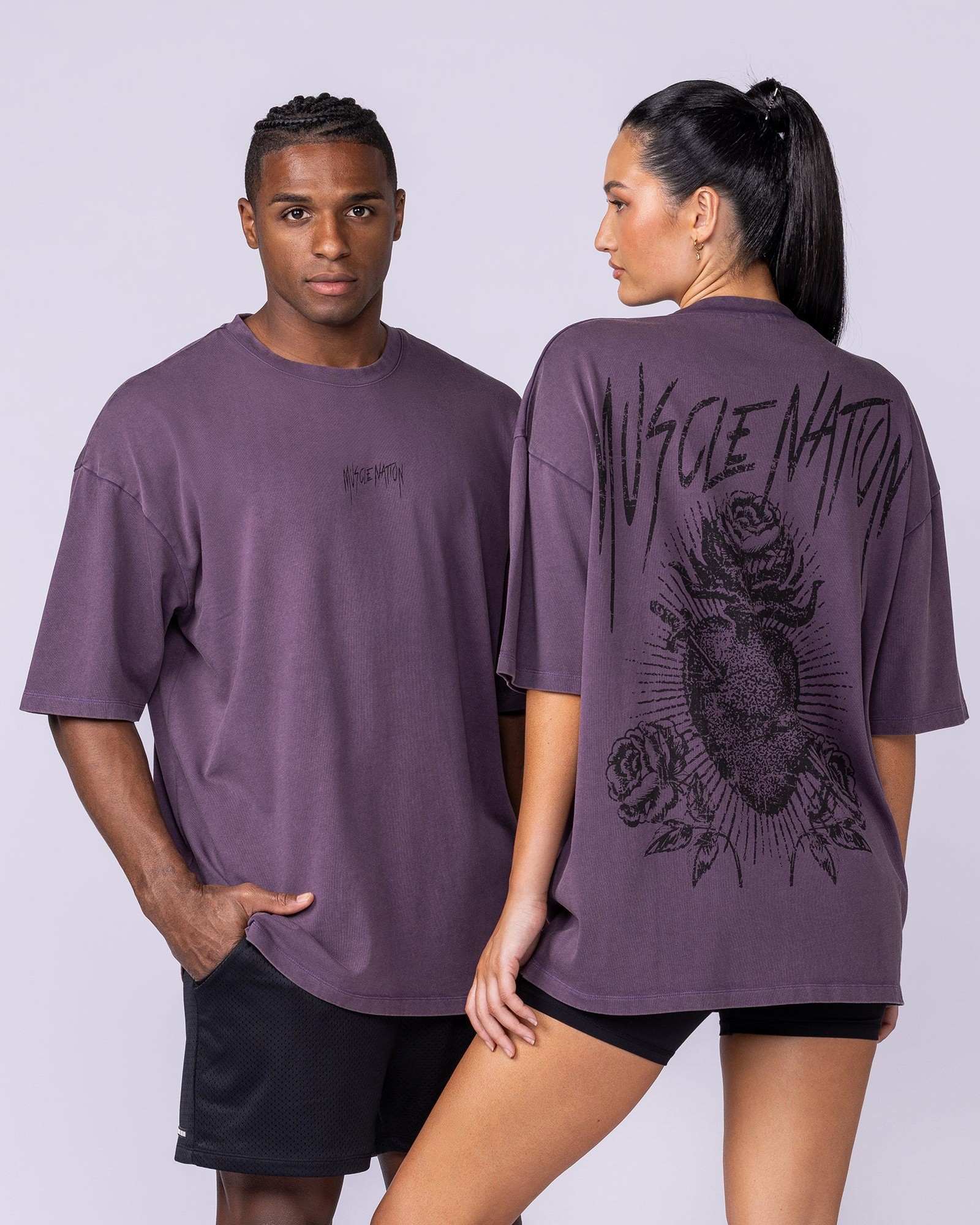 Heartless Oversized Vintage Tee - Washed Dark Purple