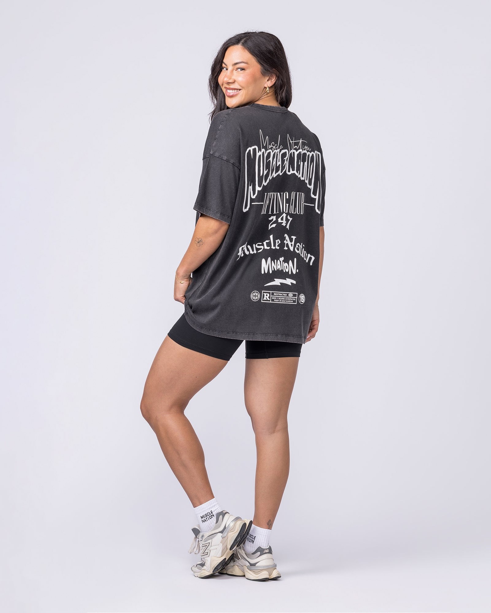 Rated R Oversized Vintage Tee - Washed Black / White