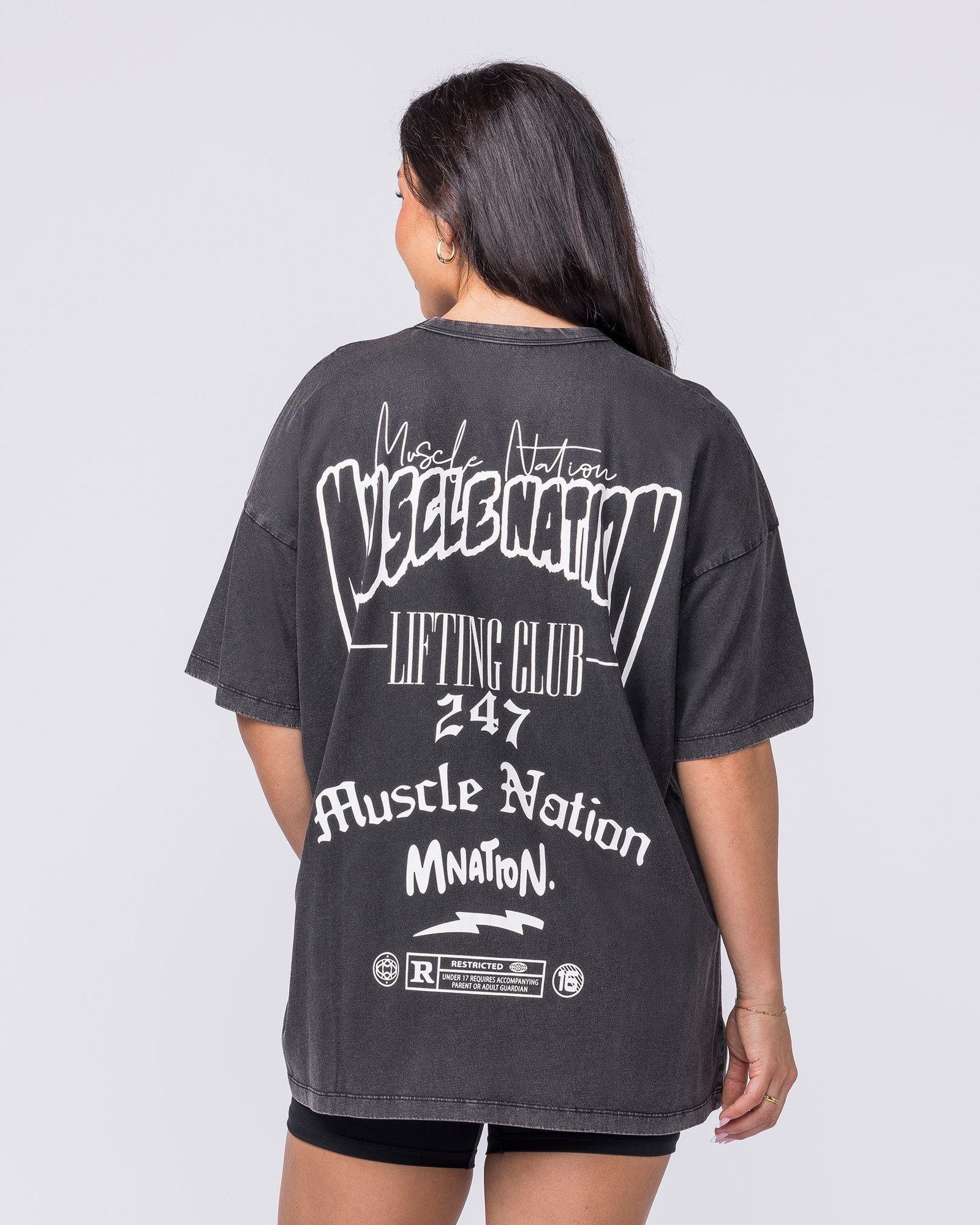 Rated R Oversized Vintage Tee - Washed Black / White