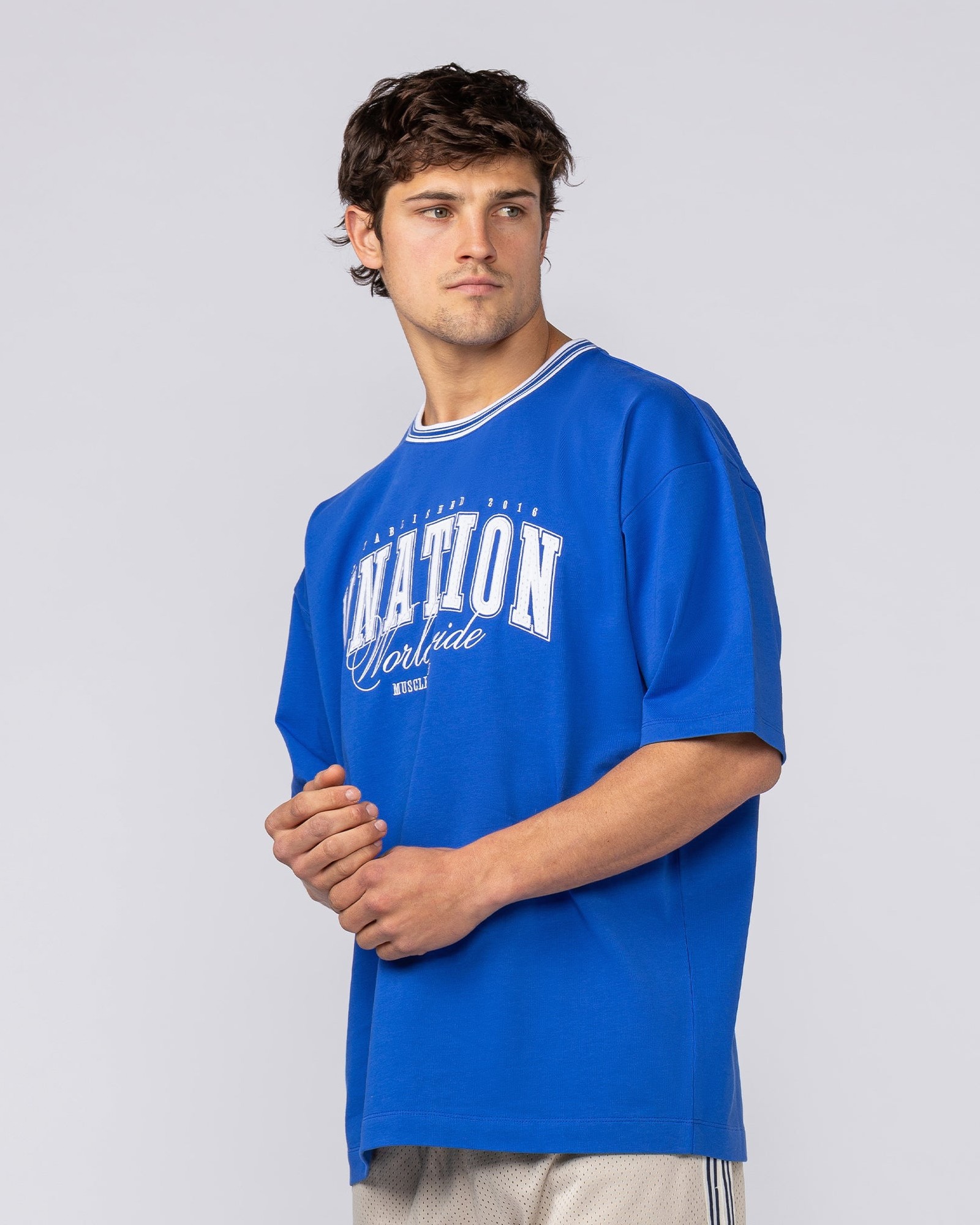 Ringer Oversized Tee - Power Blue