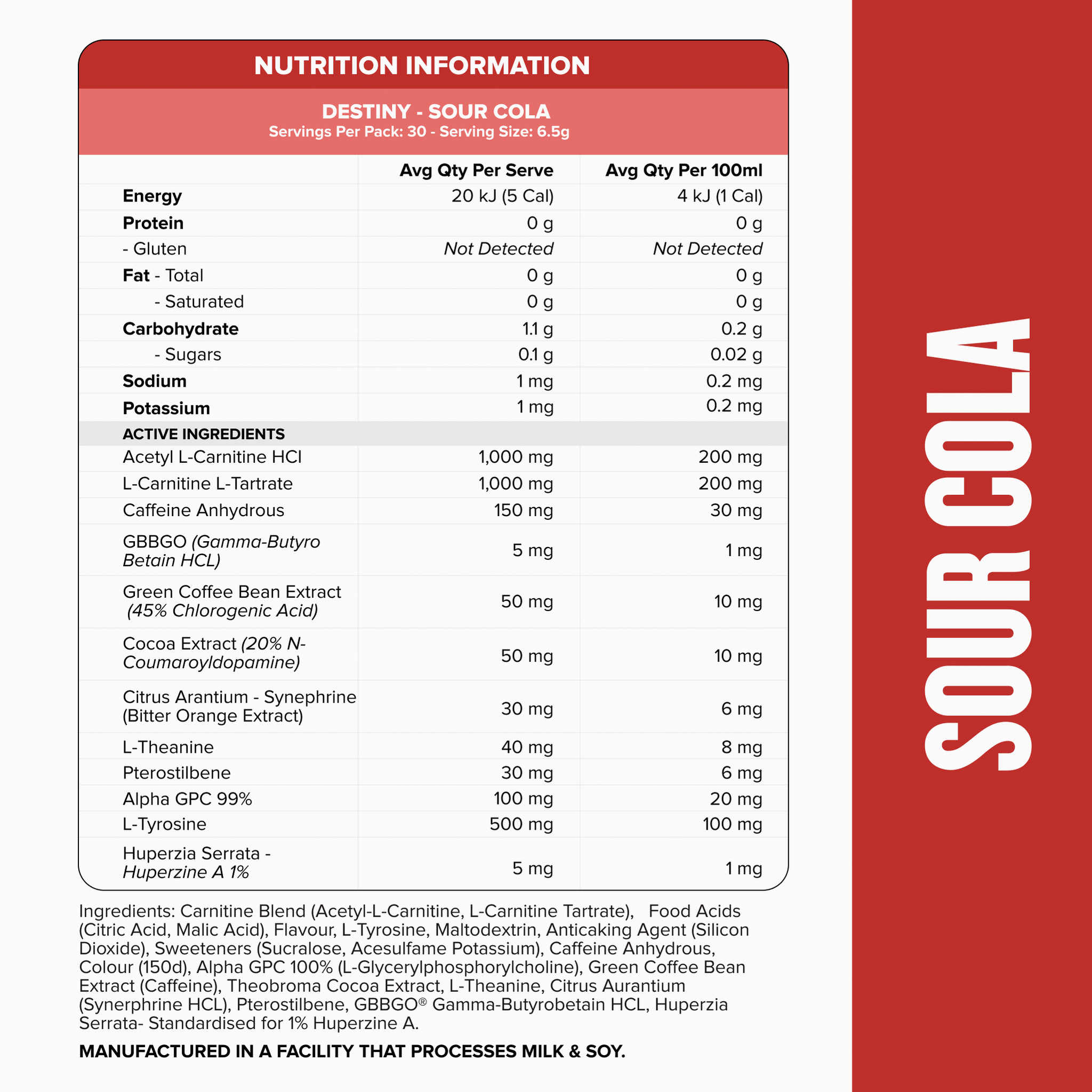DESTINY Pre-Workout Burn - Sour Cola - 30 serves