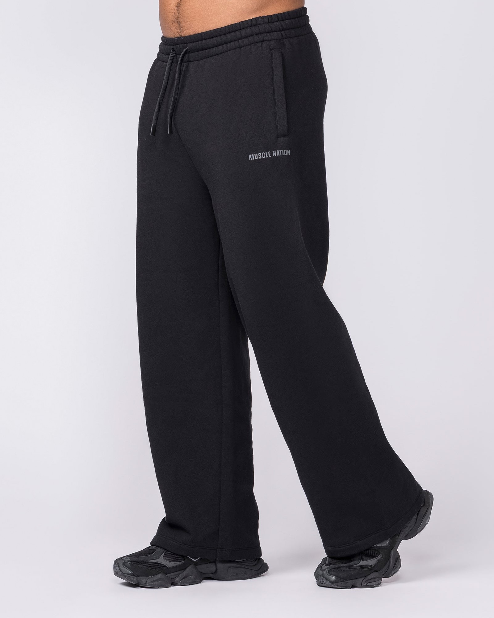 Essential Wide Leg Trackies - Black
