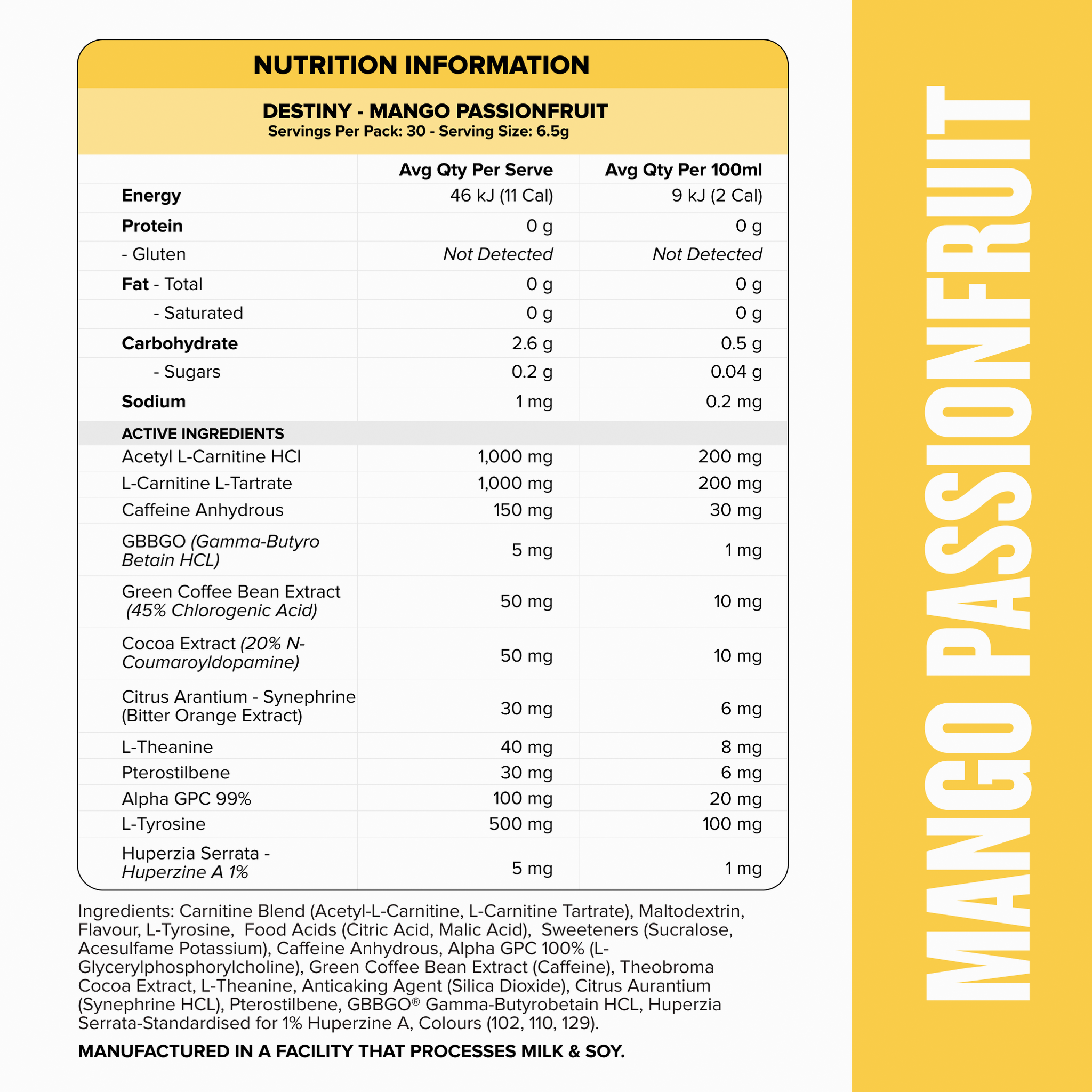 DESTINY Pre-Workout Burn - Mango Passionfruit - 30 serves