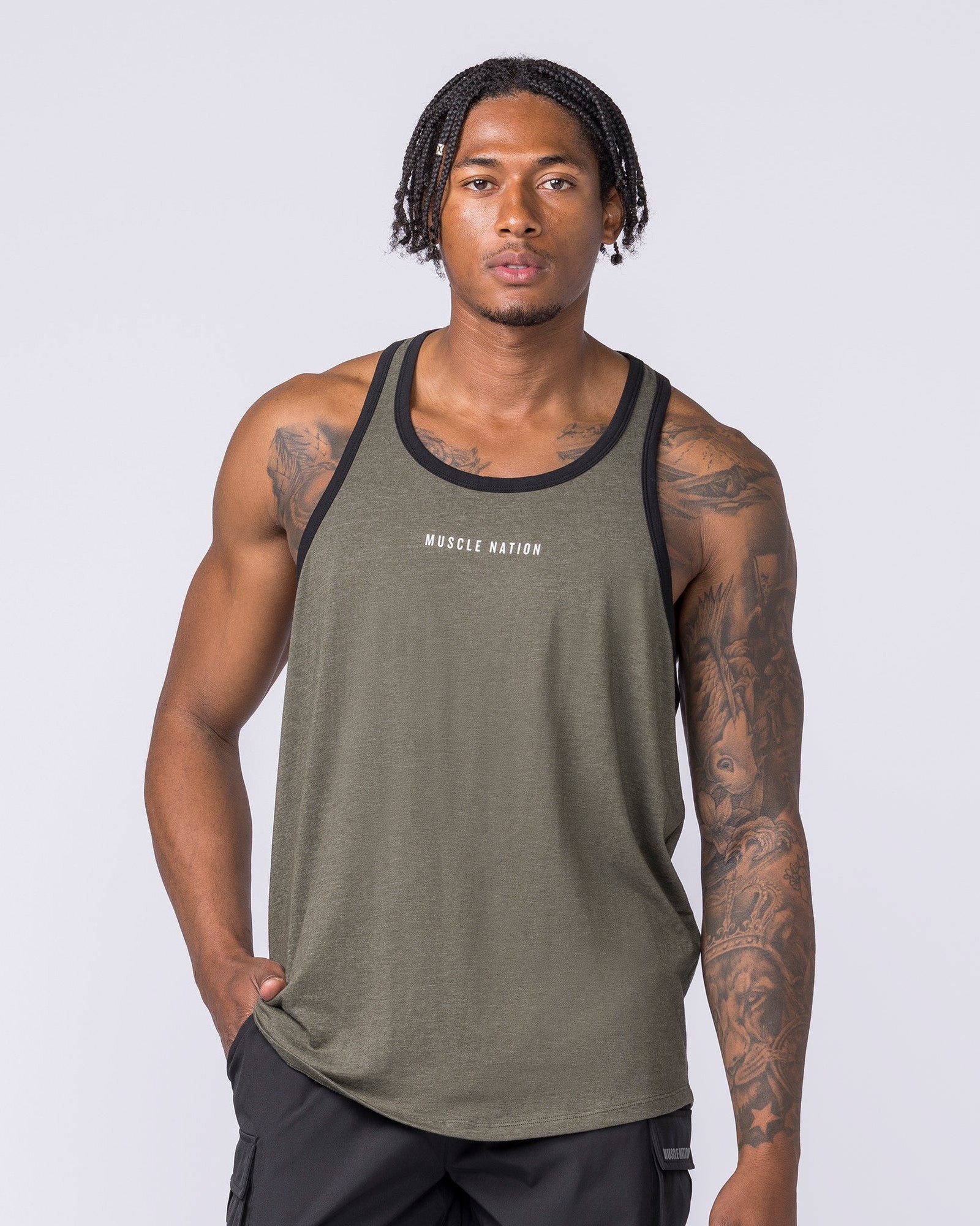 Striker Y Back Singlet - Dark Khaki Marl
