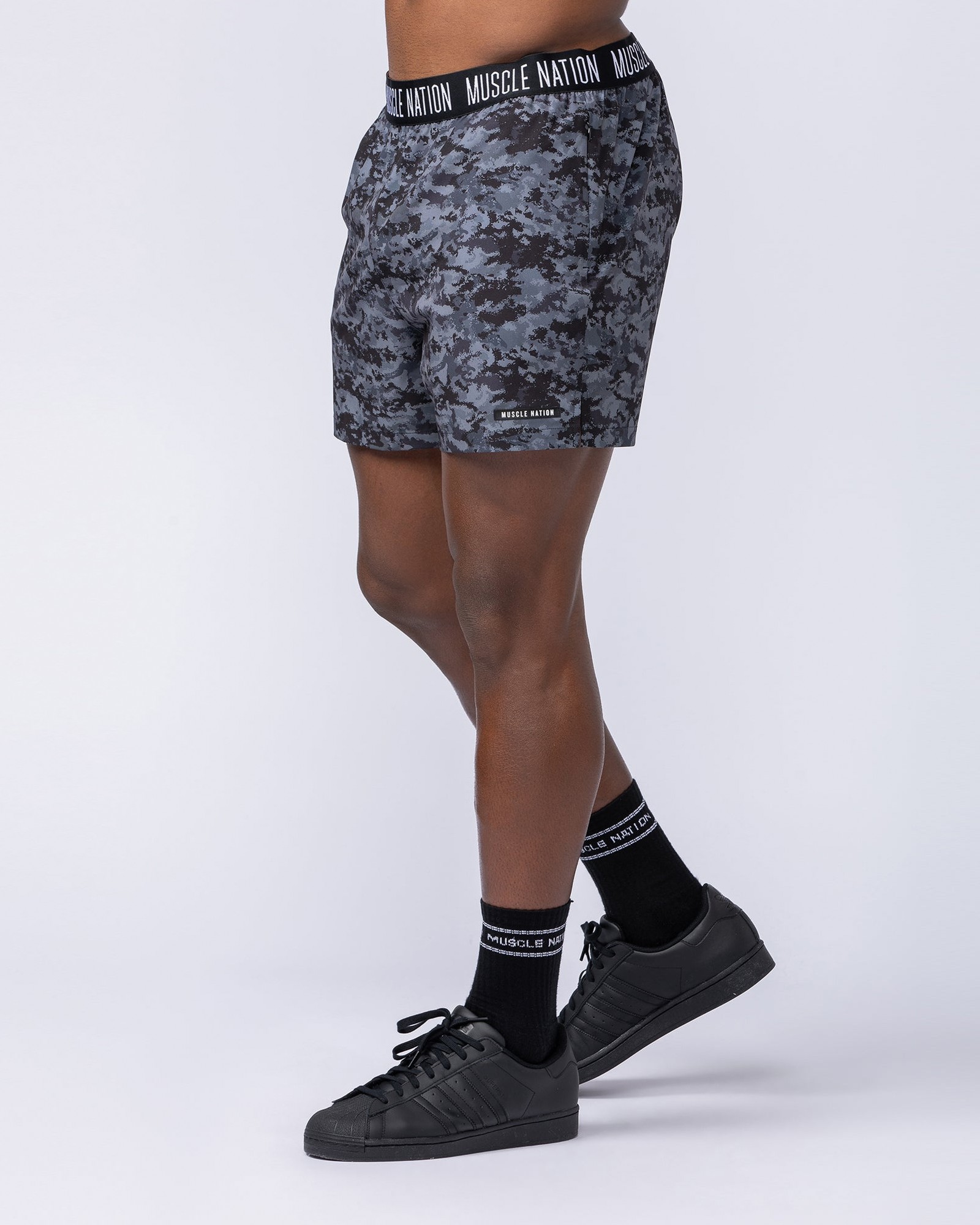 Level Up Training 4" Shorts - Grey/Black Distressed Print