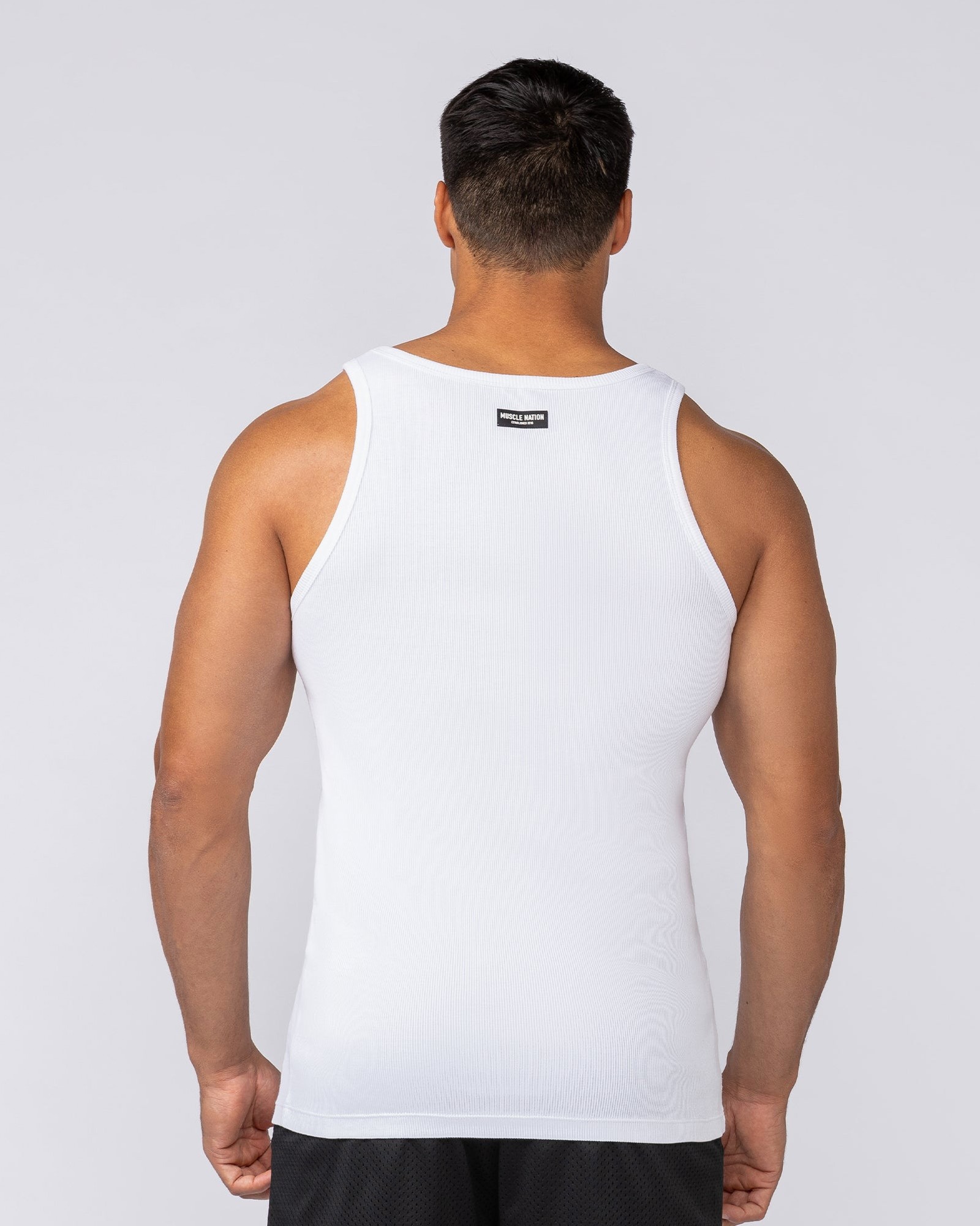 Ribbed Fitted Square Neck Training Tank - White