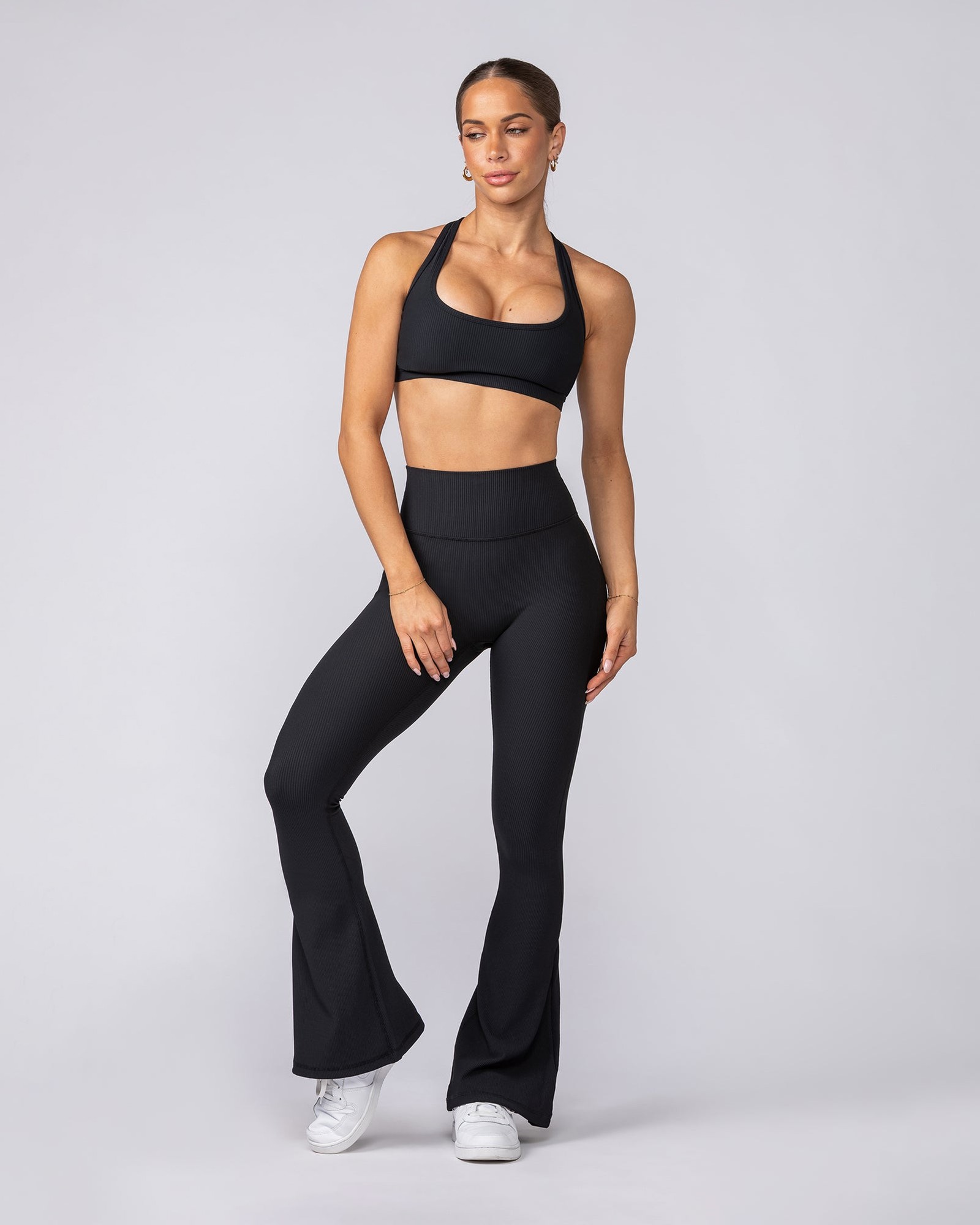 Zero Rise Rib Flare Leggings - Black