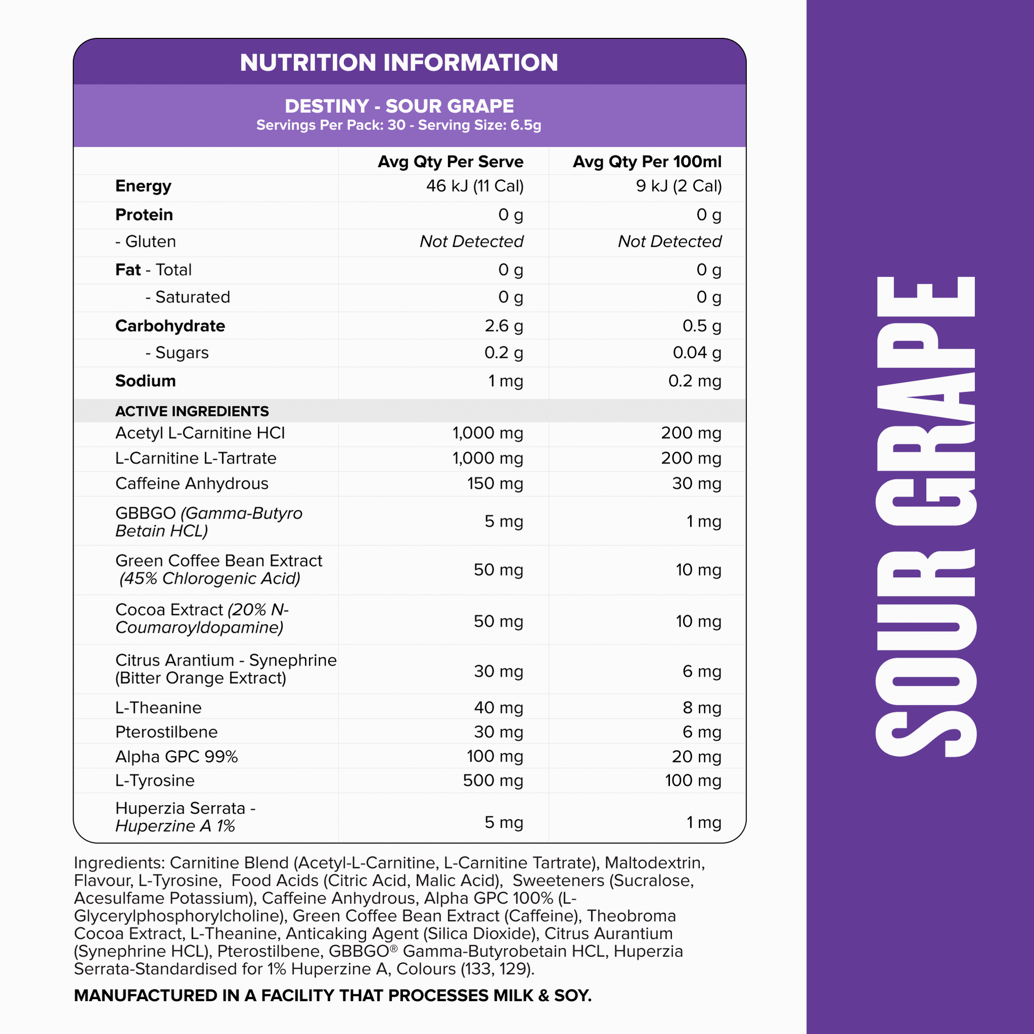DESTINY Pre-Workout Burn - Sour Grape - 30 serves