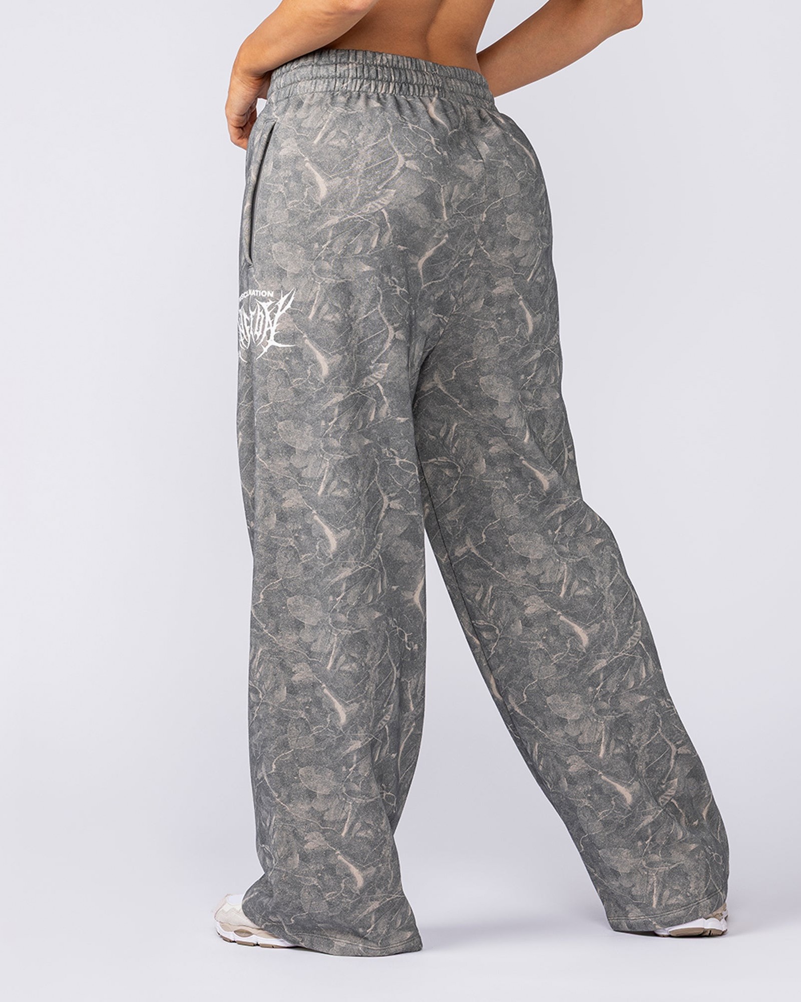 Gothic Wide Leg Trackies - Washed Tree Camo