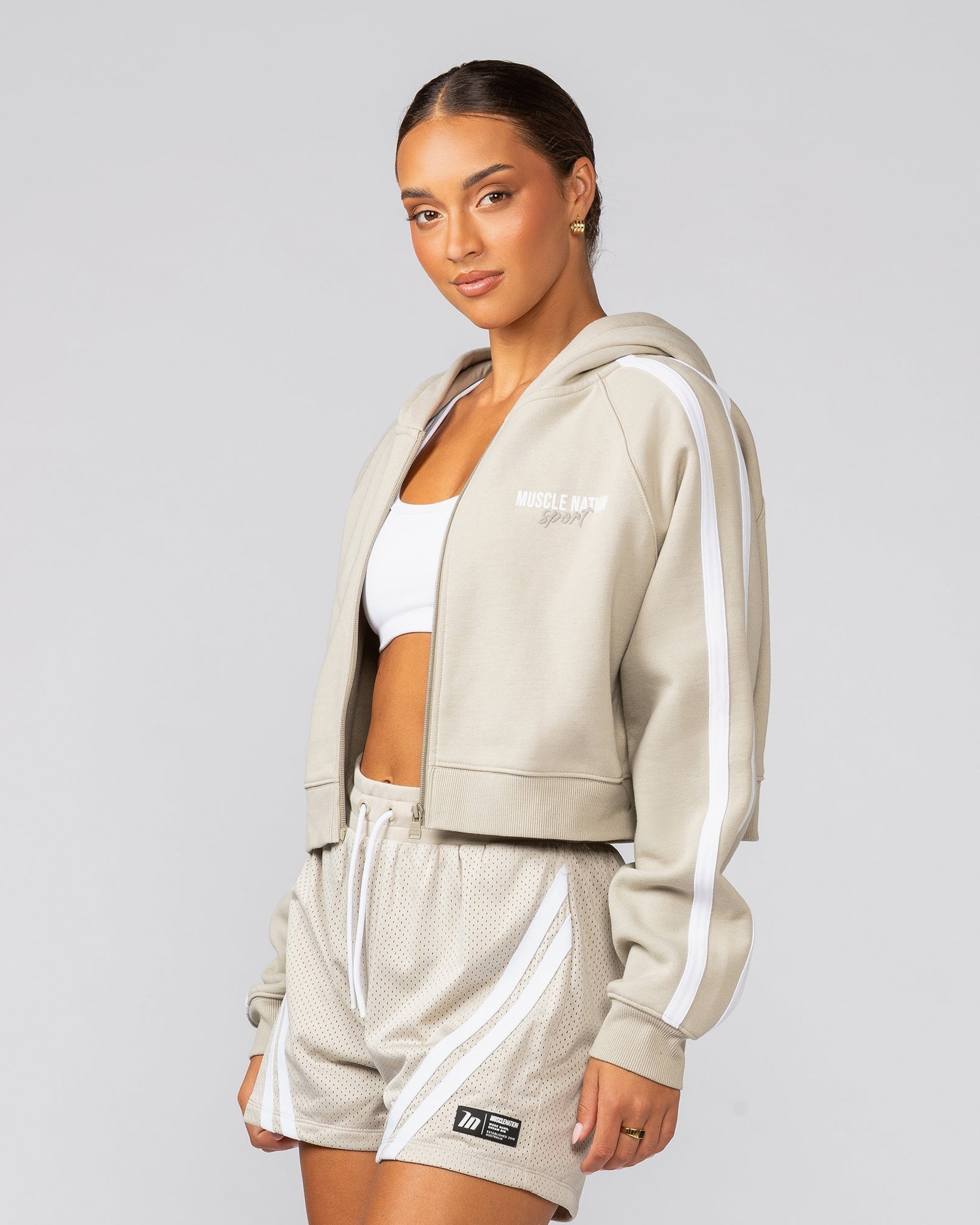 Recoup Cropped Zip Up Hoodie - Stone